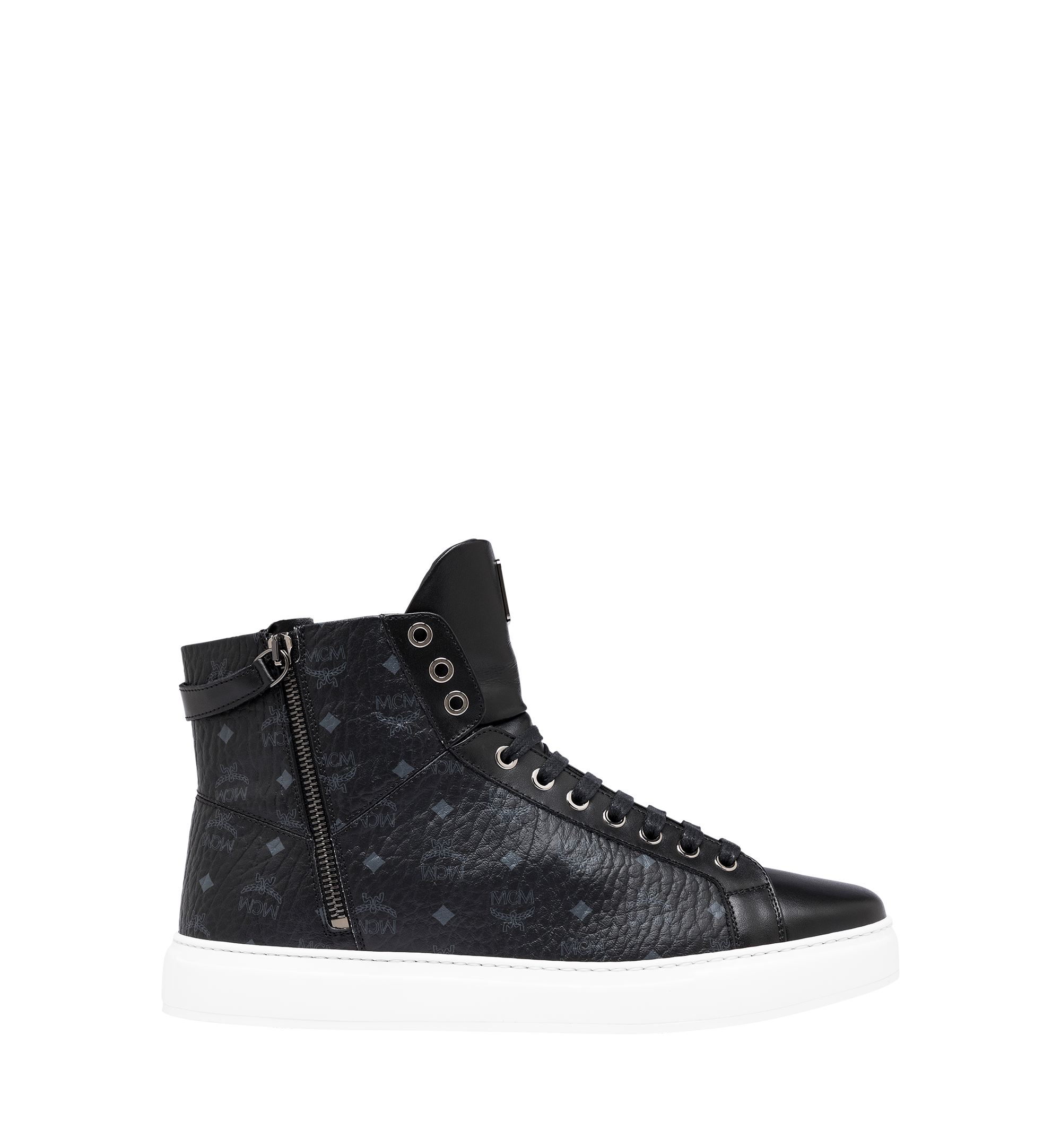 MCM Men's Classic High Top Sneakers in Visetos Black MEX9SMM02BK046 Alternate View 1