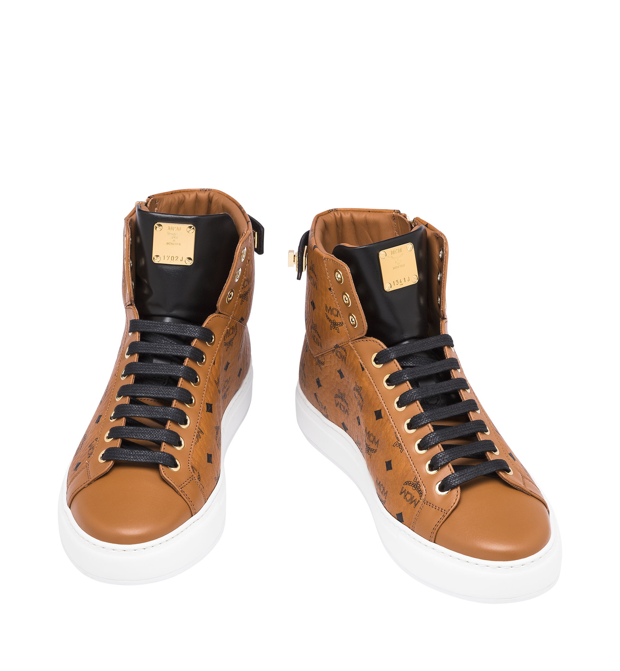 MCM Men's Classic High Top Sneakers in Visetos Cognac MEX9SMM02CO044 Alternate View 3