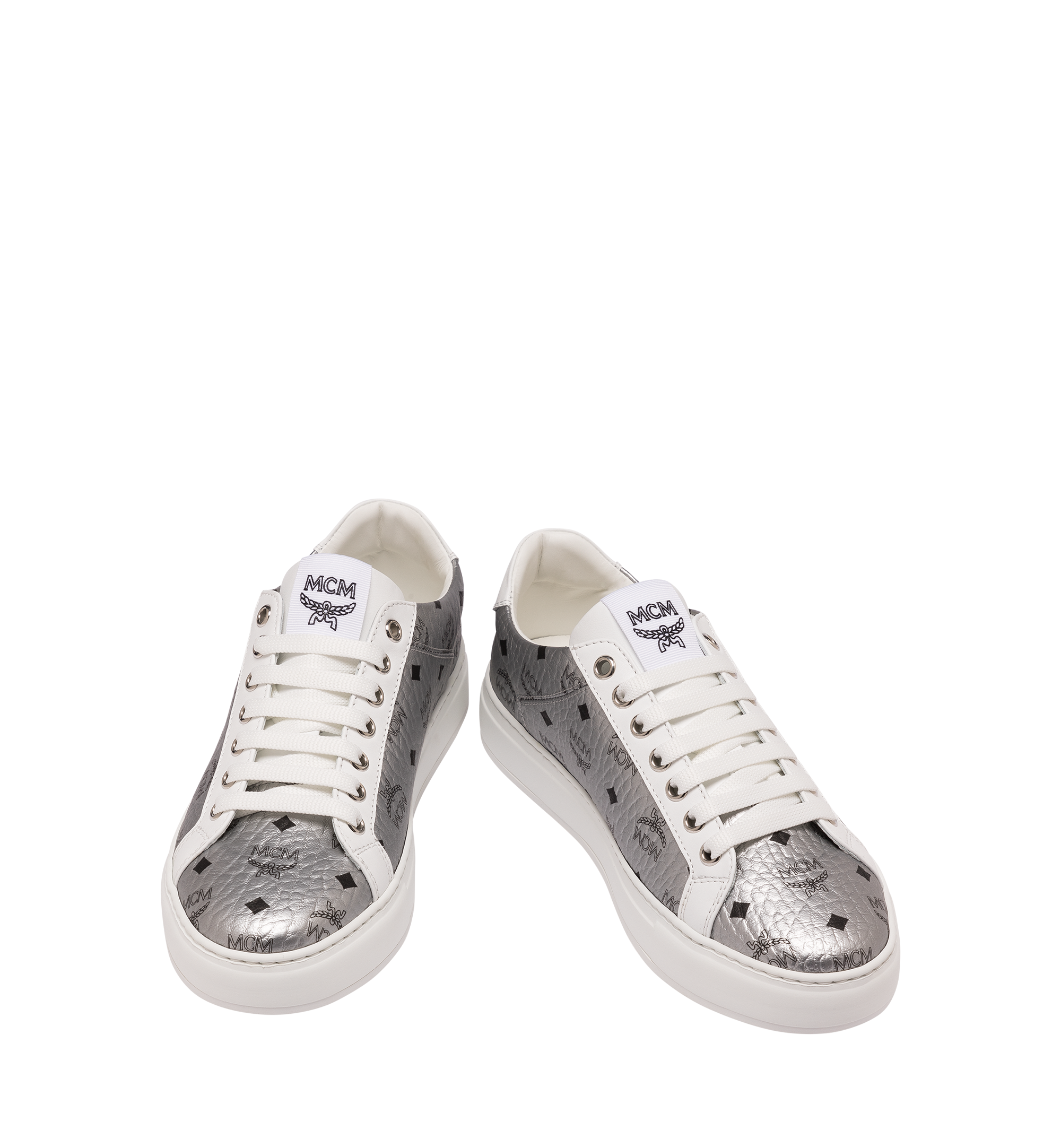 MCM Men's Low Top Sneakers in Visetos Silver MEX9SMM37SB041 Alternate View 3