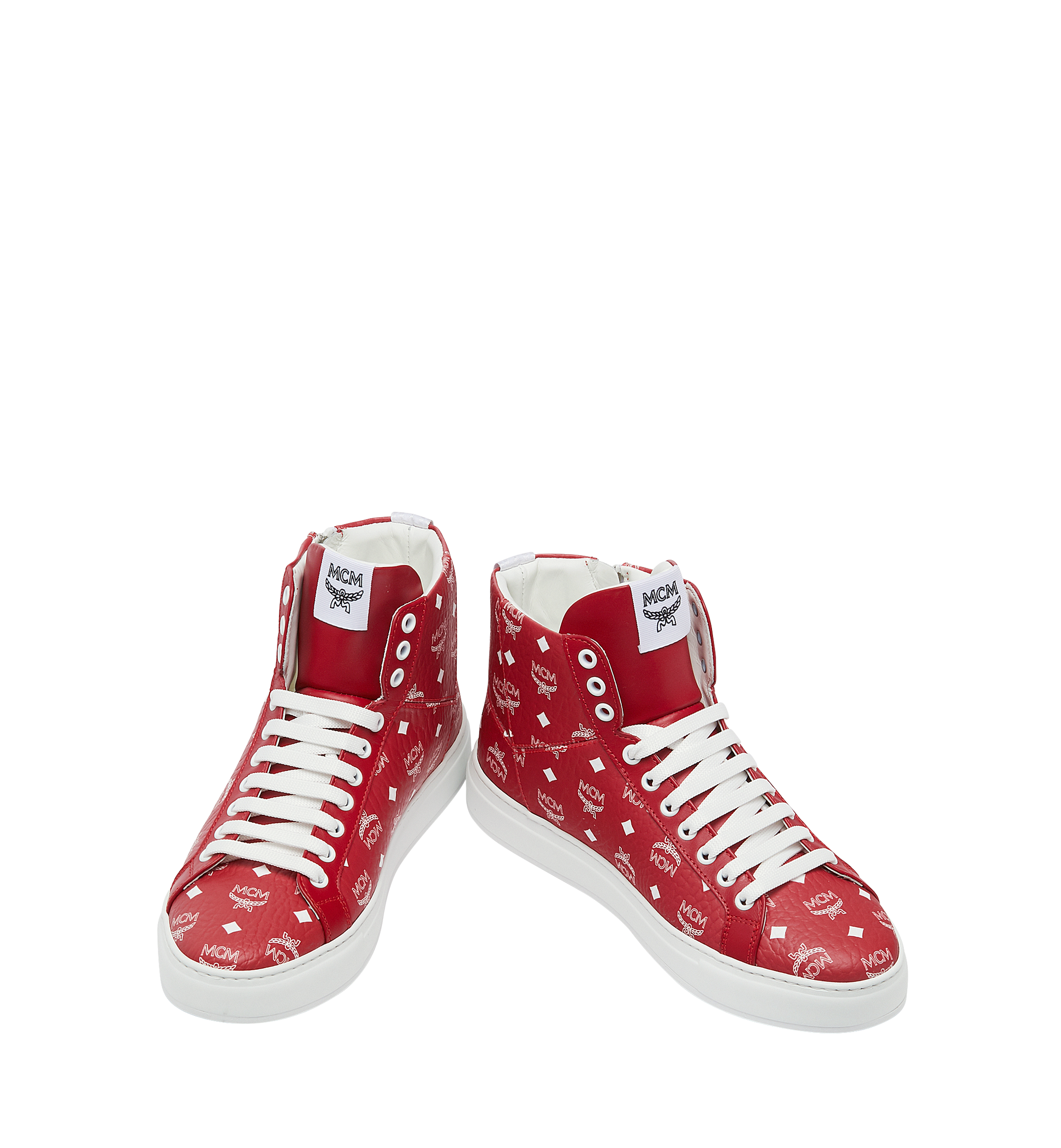 46 IT Men s High Top Sneakers in White Logo Visetos Red MCM UK