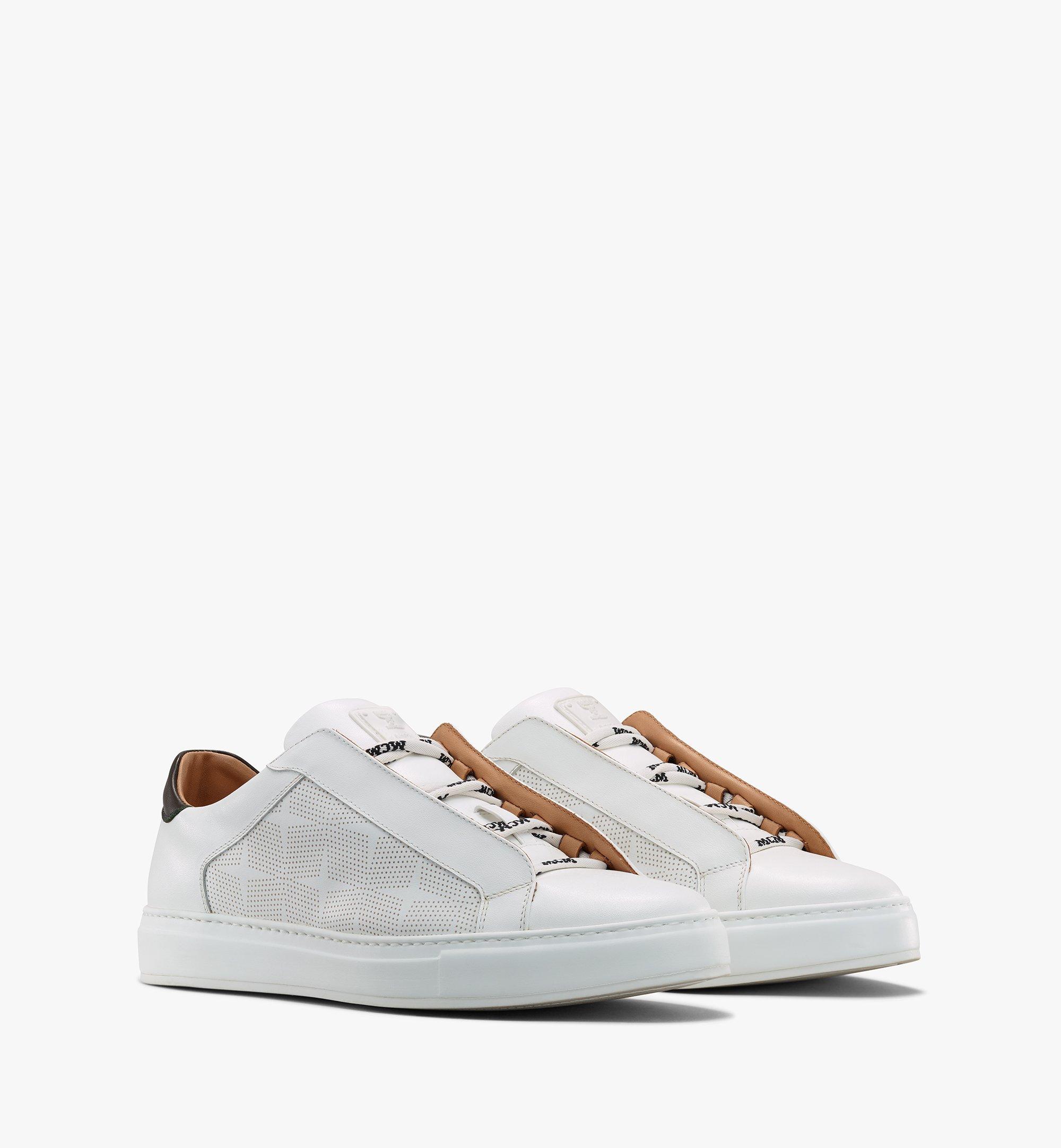 MCM Men's Classic Low-Top Sneakers in Diamond Perforated Leather White MEXASSE05WT042 Alternate View 1