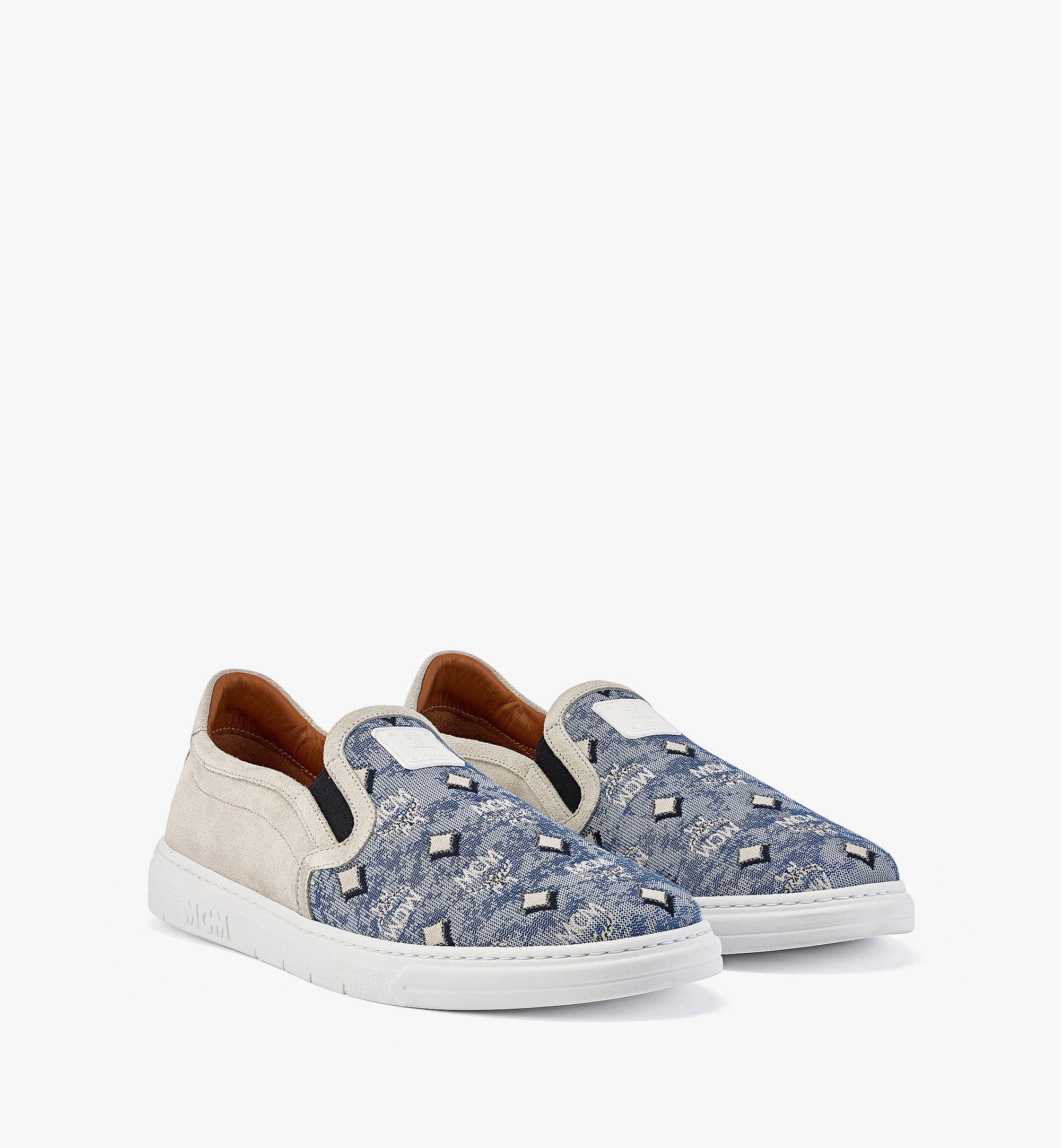 MCM Men’s Slip-on Sneakers in Vintage Monogram Jacquard Blue MEXBATQ03LU045 Alternate View 1