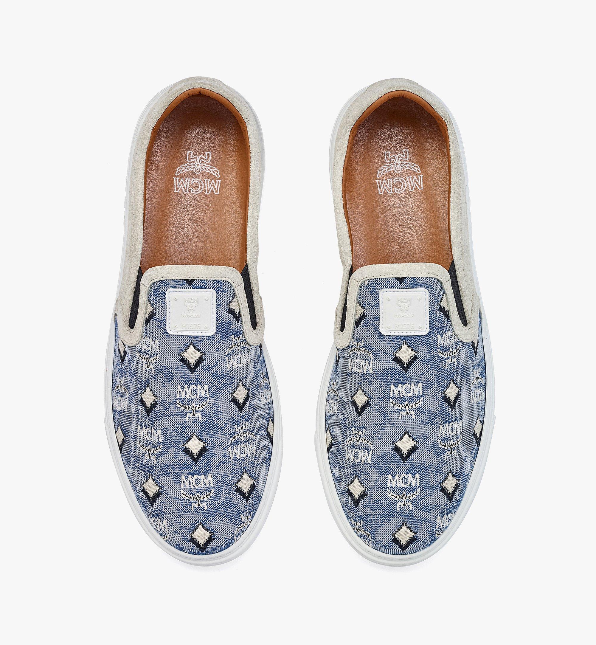 MCM Men’s Slip-on Sneakers in Vintage Monogram Jacquard Blue MEXBATQ03LU045 Alternate View 4