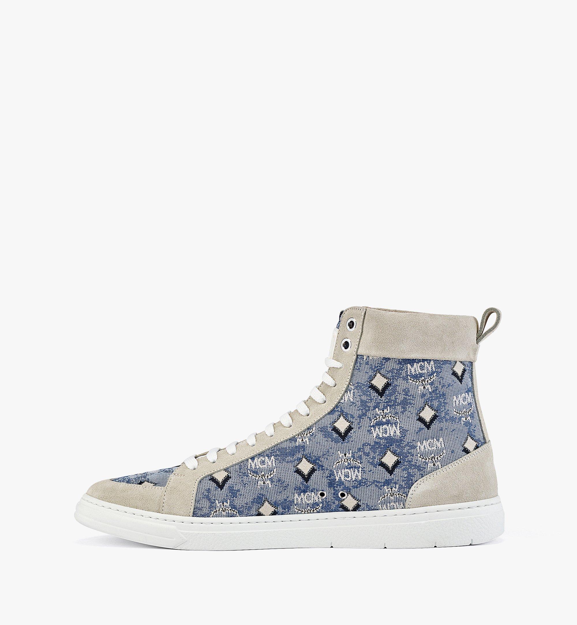 MCM Men’s Terrain Hi Sneakers in Vintage Monogram Jacquard Blue MEXBATQ04LU041 Alternate View 1