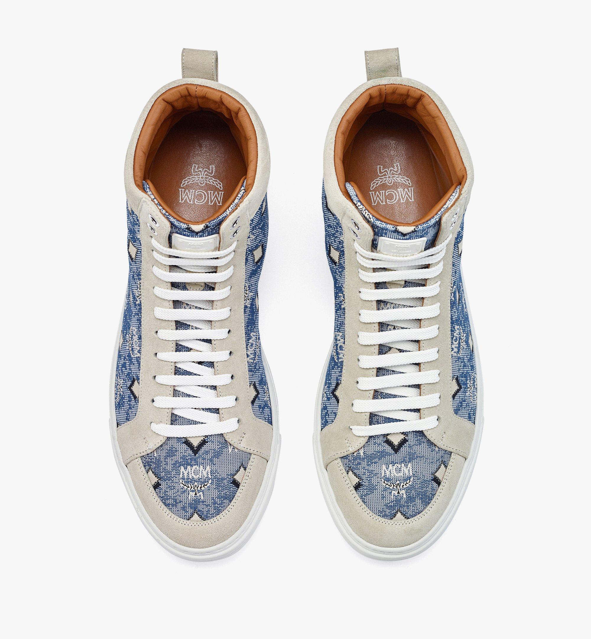 MCM Men’s Terrain Hi Sneakers in Vintage Monogram Jacquard Blue MEXBATQ04LU041 Alternate View 4