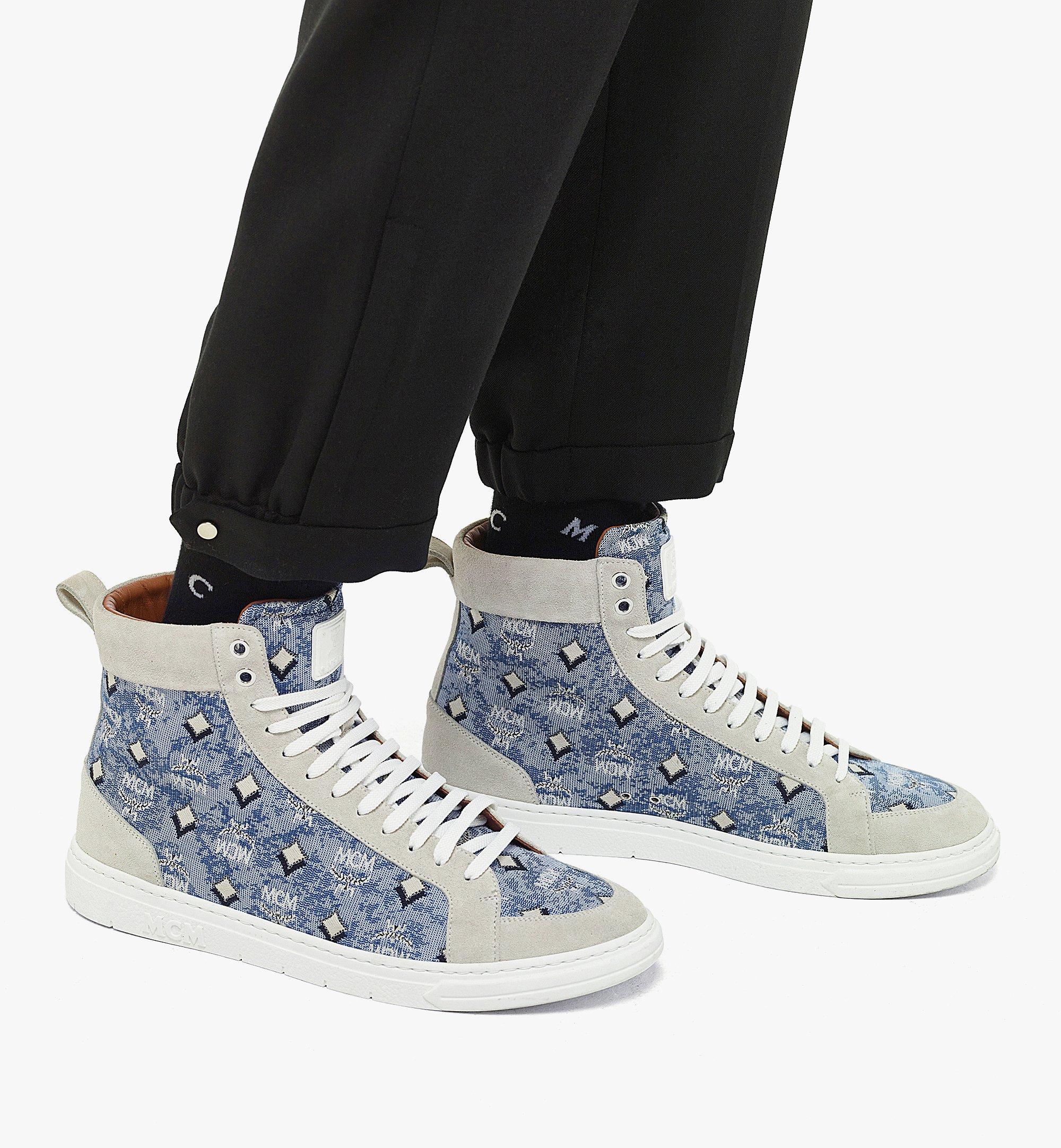 MCM Men’s Terrain Hi Sneakers in Vintage Monogram Jacquard Blue MEXBATQ04LU041 Alternate View 2