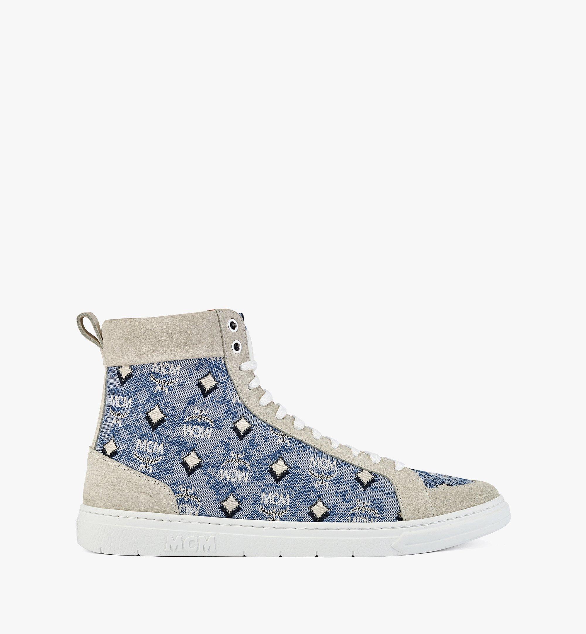 MCM Men’s Terrain Hi Sneakers in Vintage Monogram Jacquard Blue MEXBATQ04LU046 Alternate View 3