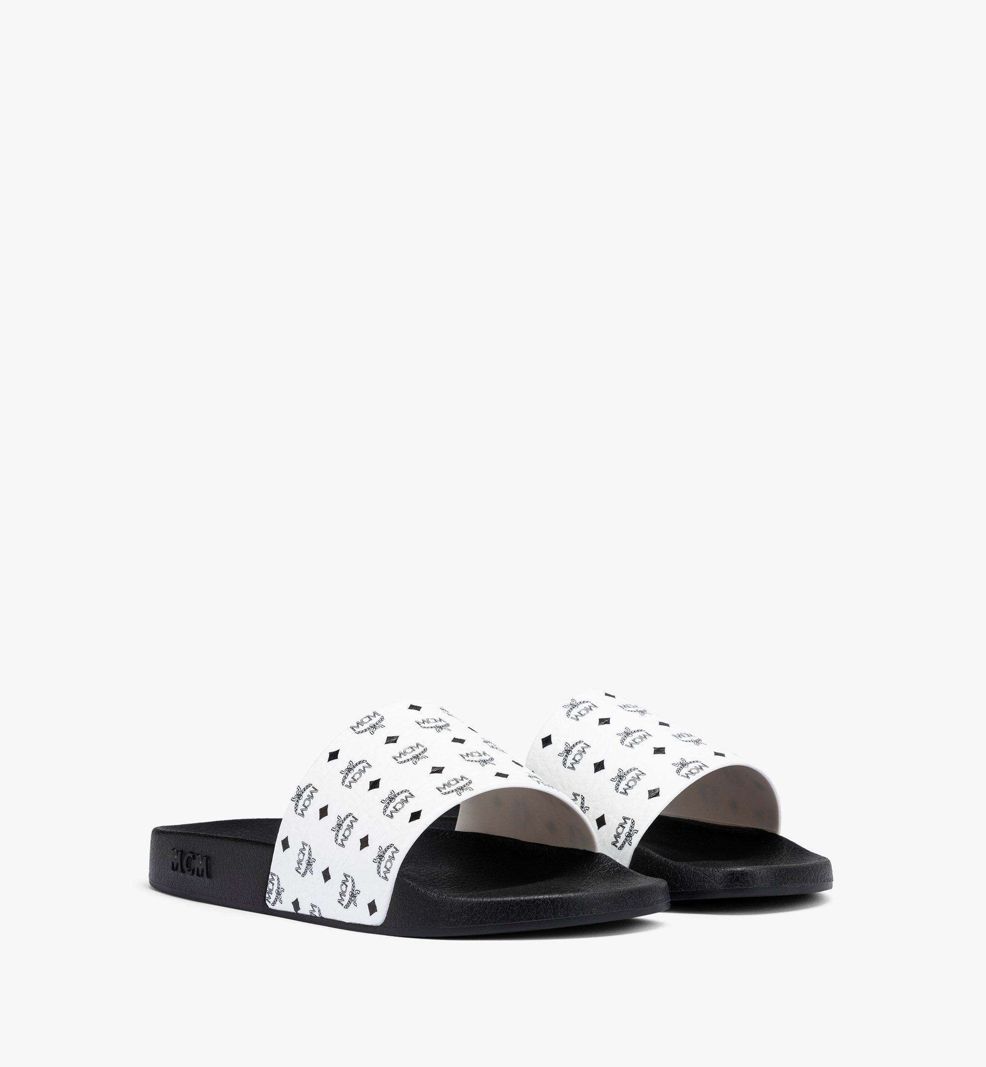 MCM Monogram Print Rubber Slides White MEXCAMM07BK041 Alternate View 1