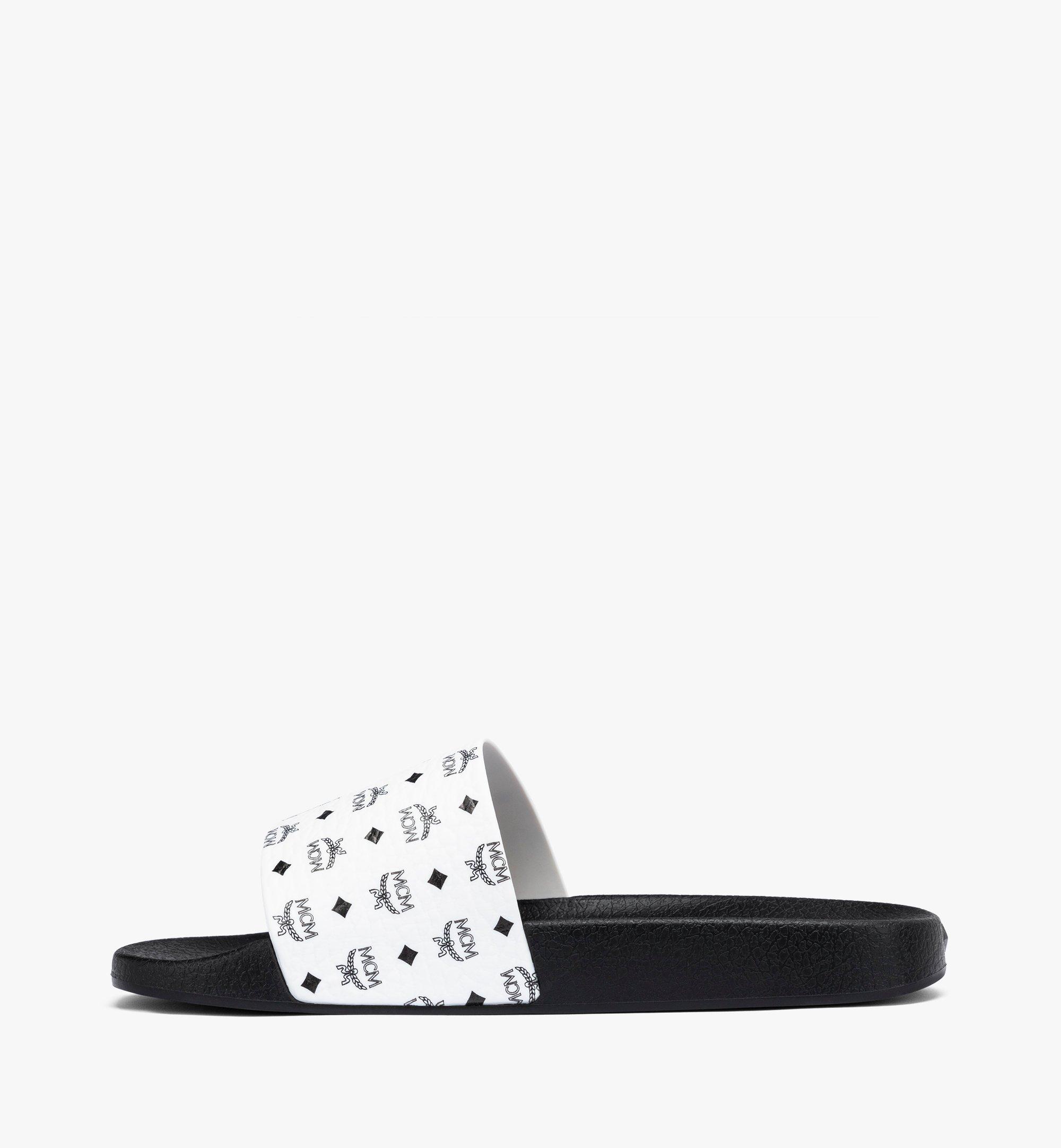 MCM Monogram Print Rubber Slides White MEXCAMM07BK041 Alternate View 1