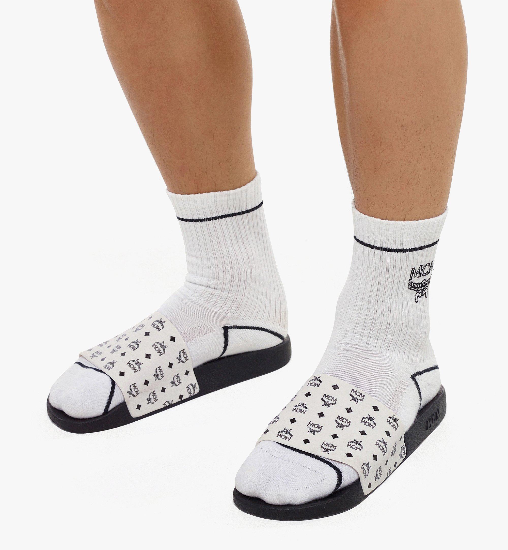 MCM Monogram Print Rubber Slides White MEXCAMM07BK041 Alternate View 2