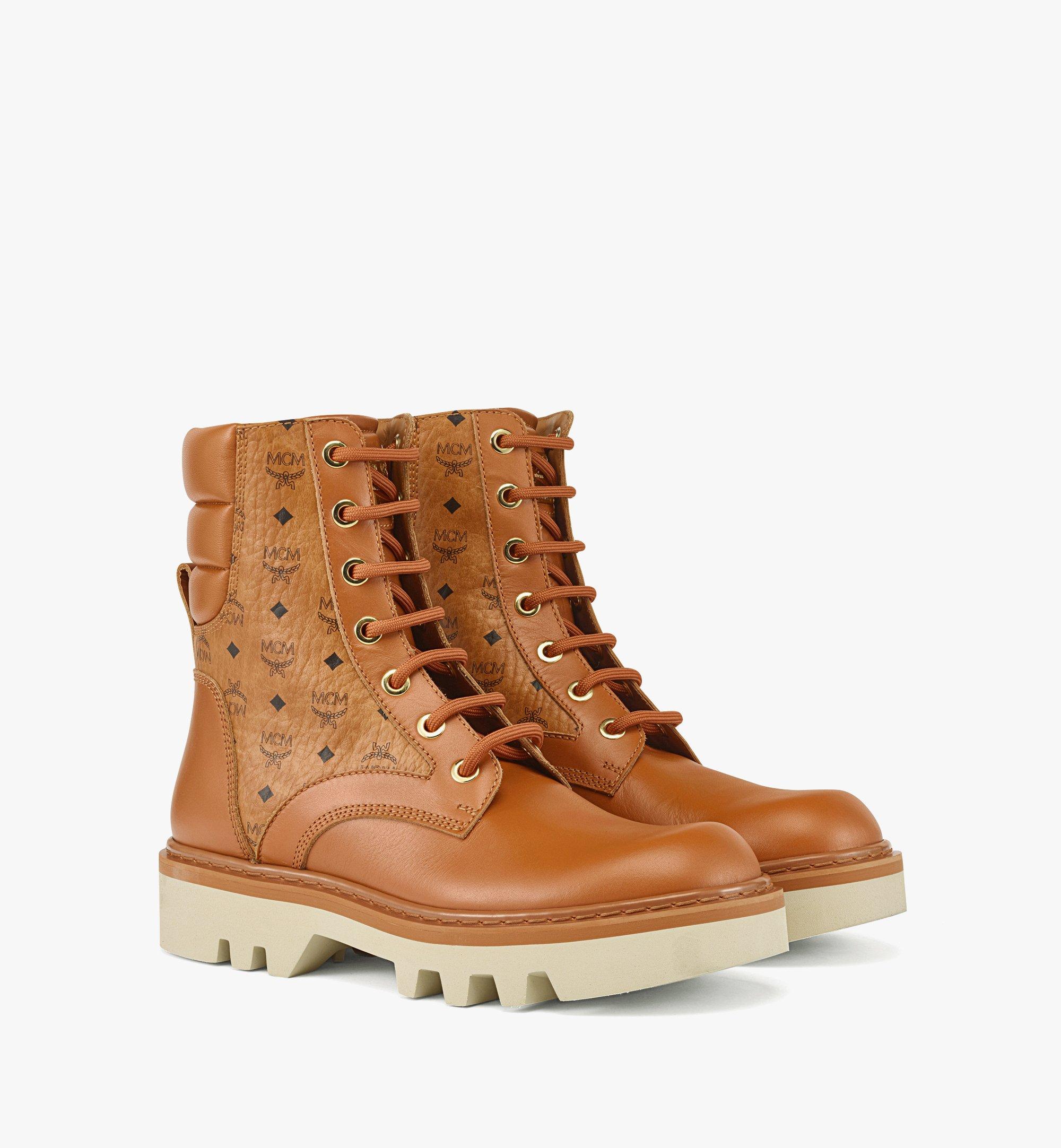 MCM Tan Leather Monogram Boots 39 IT Skyward Ankle Boots in Padded Monogram Nylon Cognac  main image 2