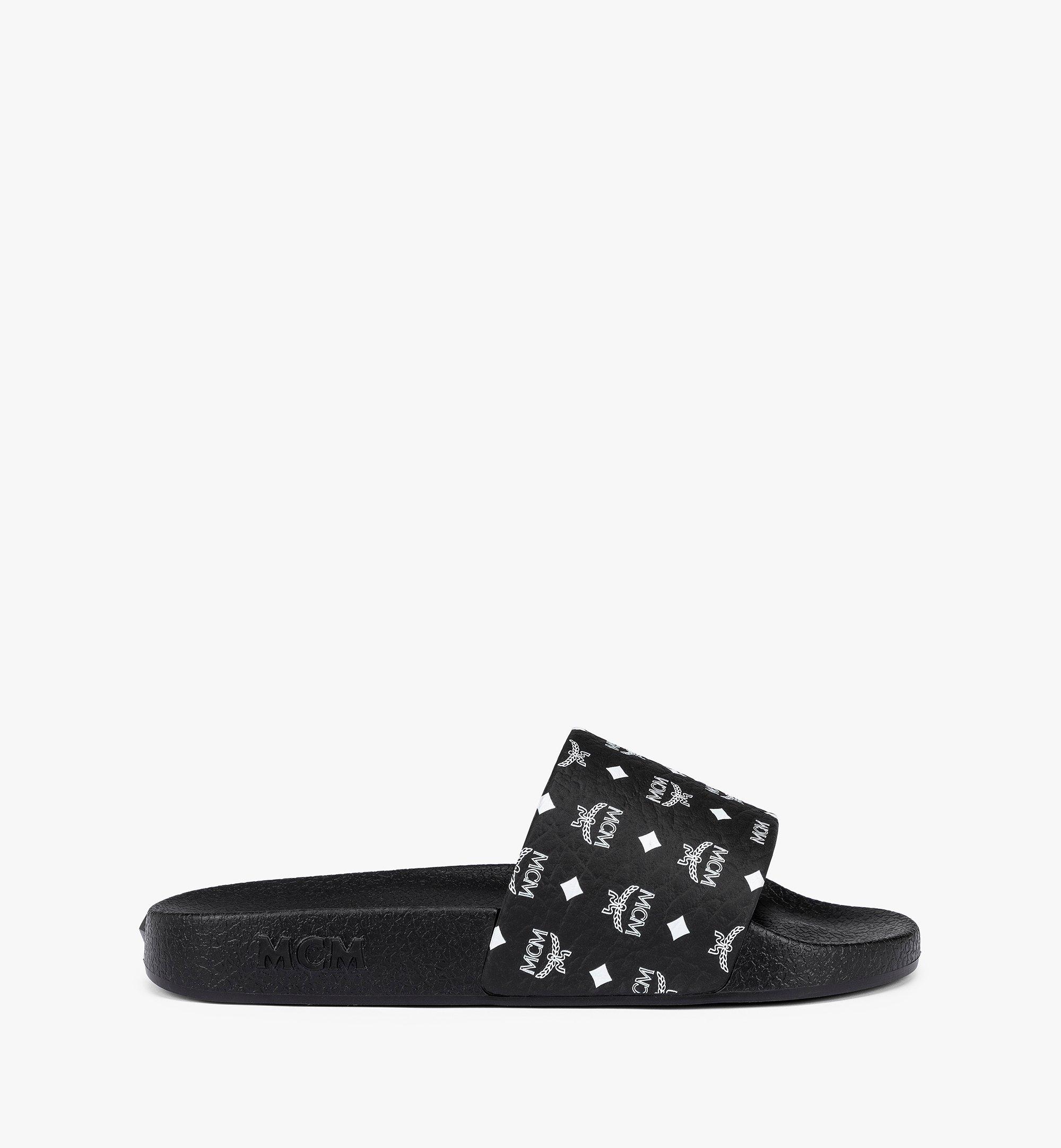 MCM Monogram Print Rubber Slides Black MEXCAMM17BK045 Alternate View 1