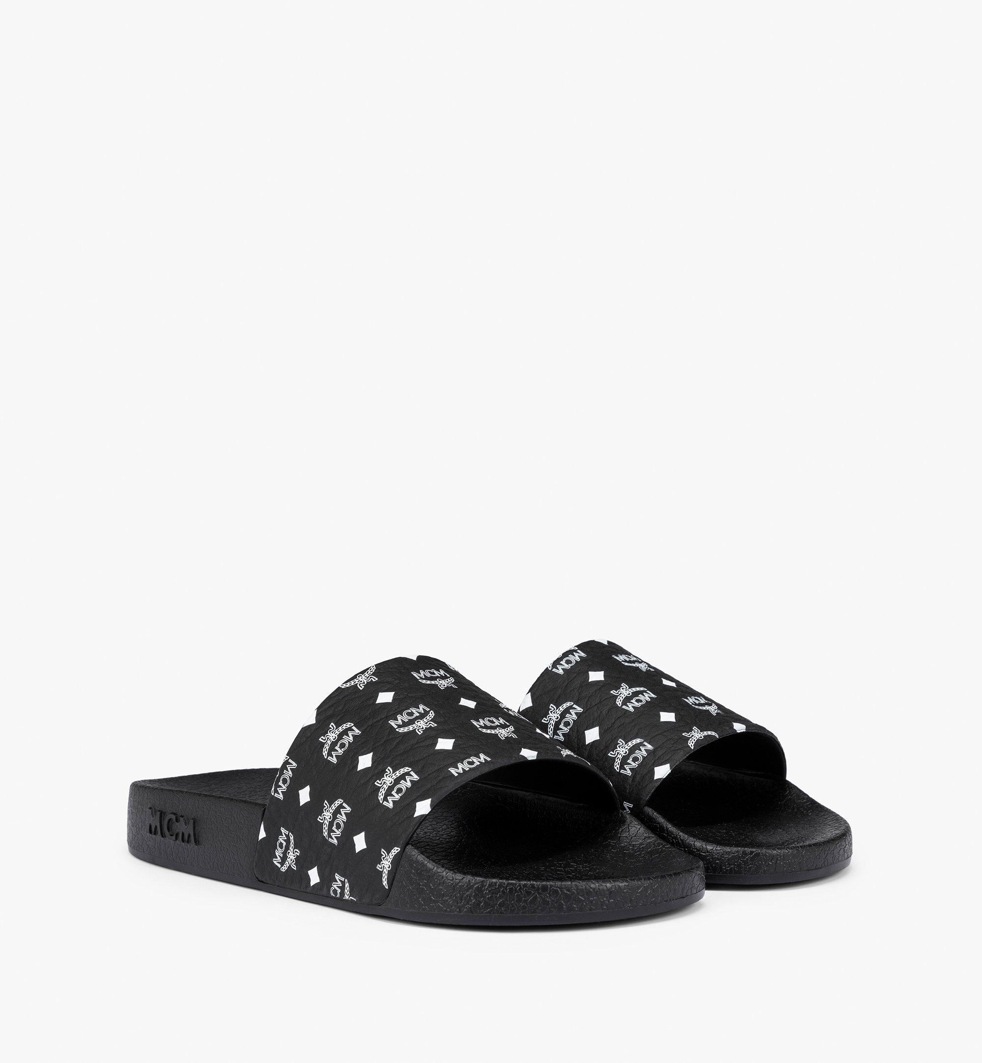 MCM Monogram Print Rubber Slides Black MEXCAMM17BK046 Alternate View 1