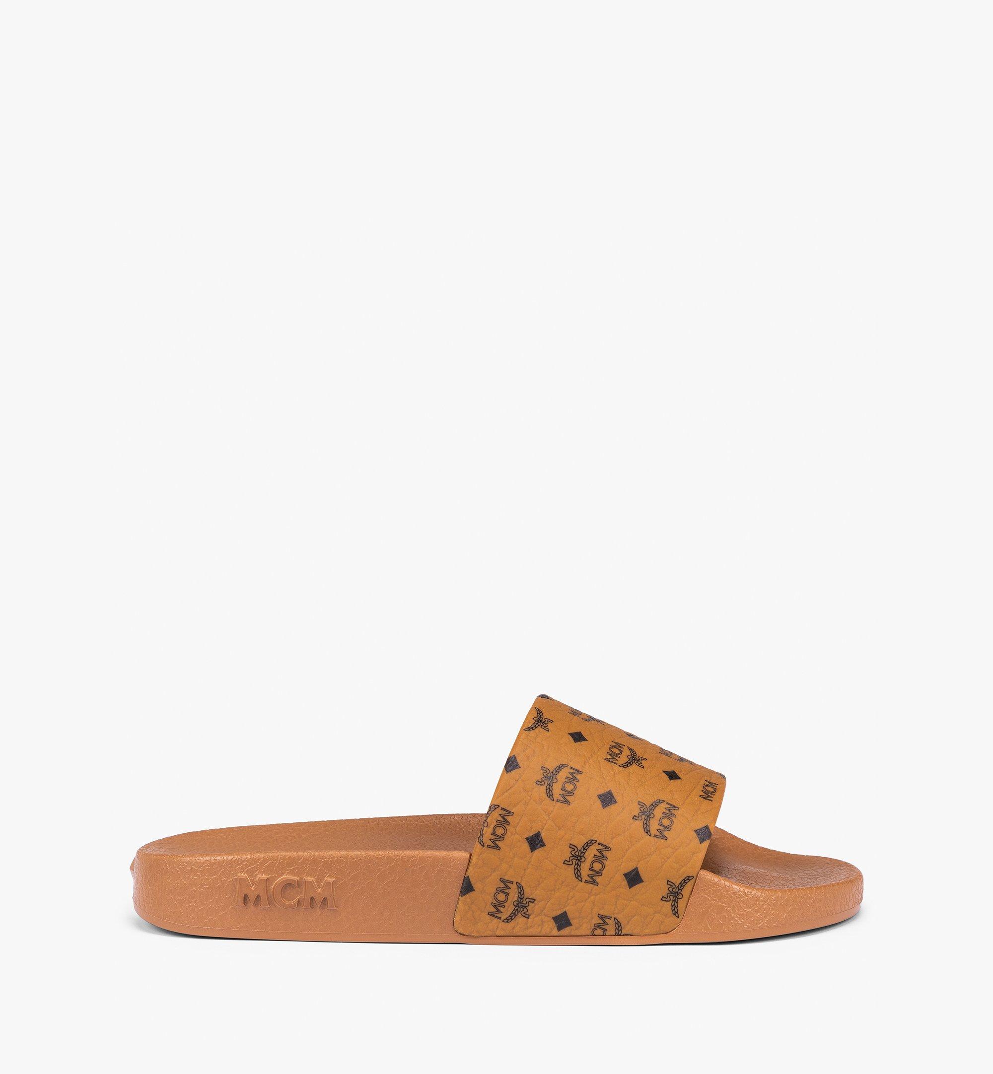 MCM Monogram Print Rubber Slides Cognac MEXCAMM17CO041 Alternate View 1