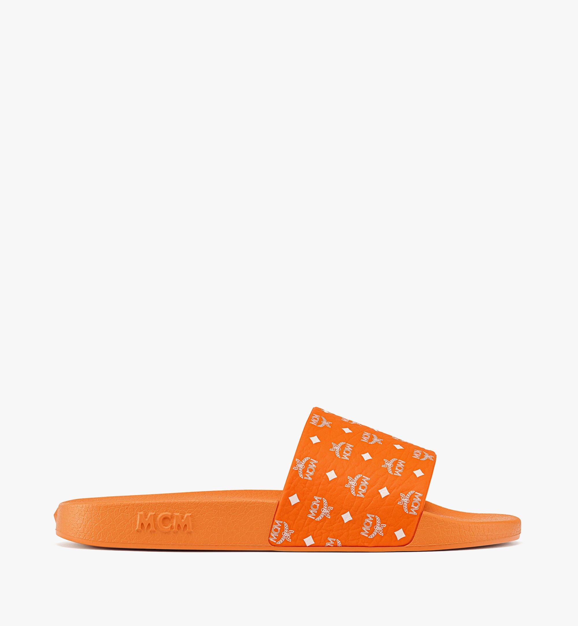 MCM Men’s Monogram Print Rubber Slides Orange MEXCSMM22OR043 Alternate View 3