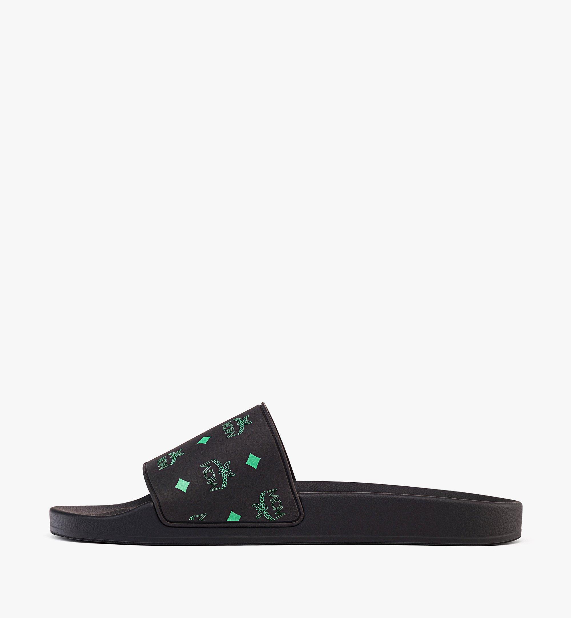 MCM Men’s Color Splash Monogram Print Rubber Slides Green MEXCSSX01JW042 Alternate View 1