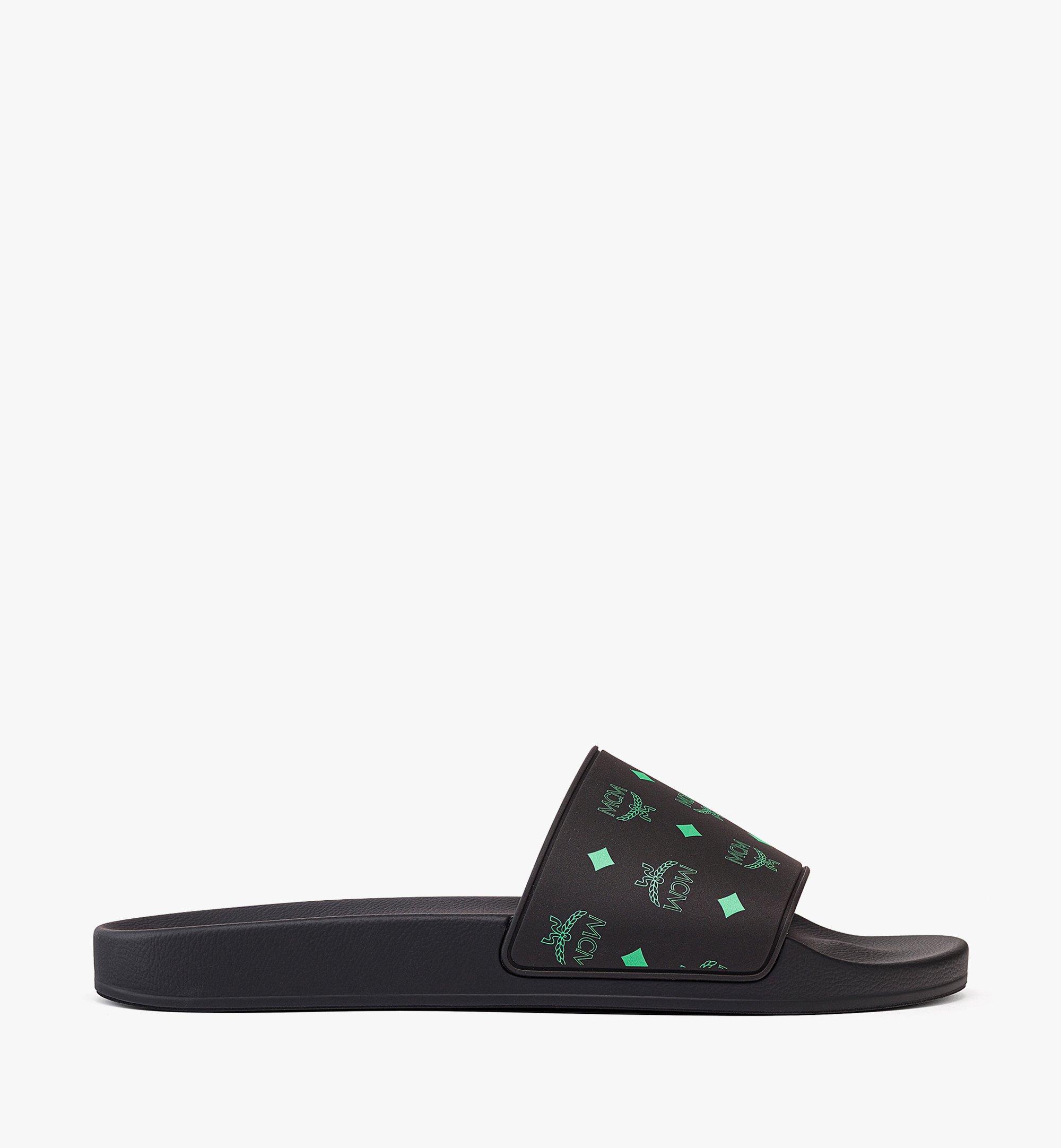 MCM Men’s Color Splash Monogram Print Rubber Slides Green MEXCSSX01JW042 Alternate View 2