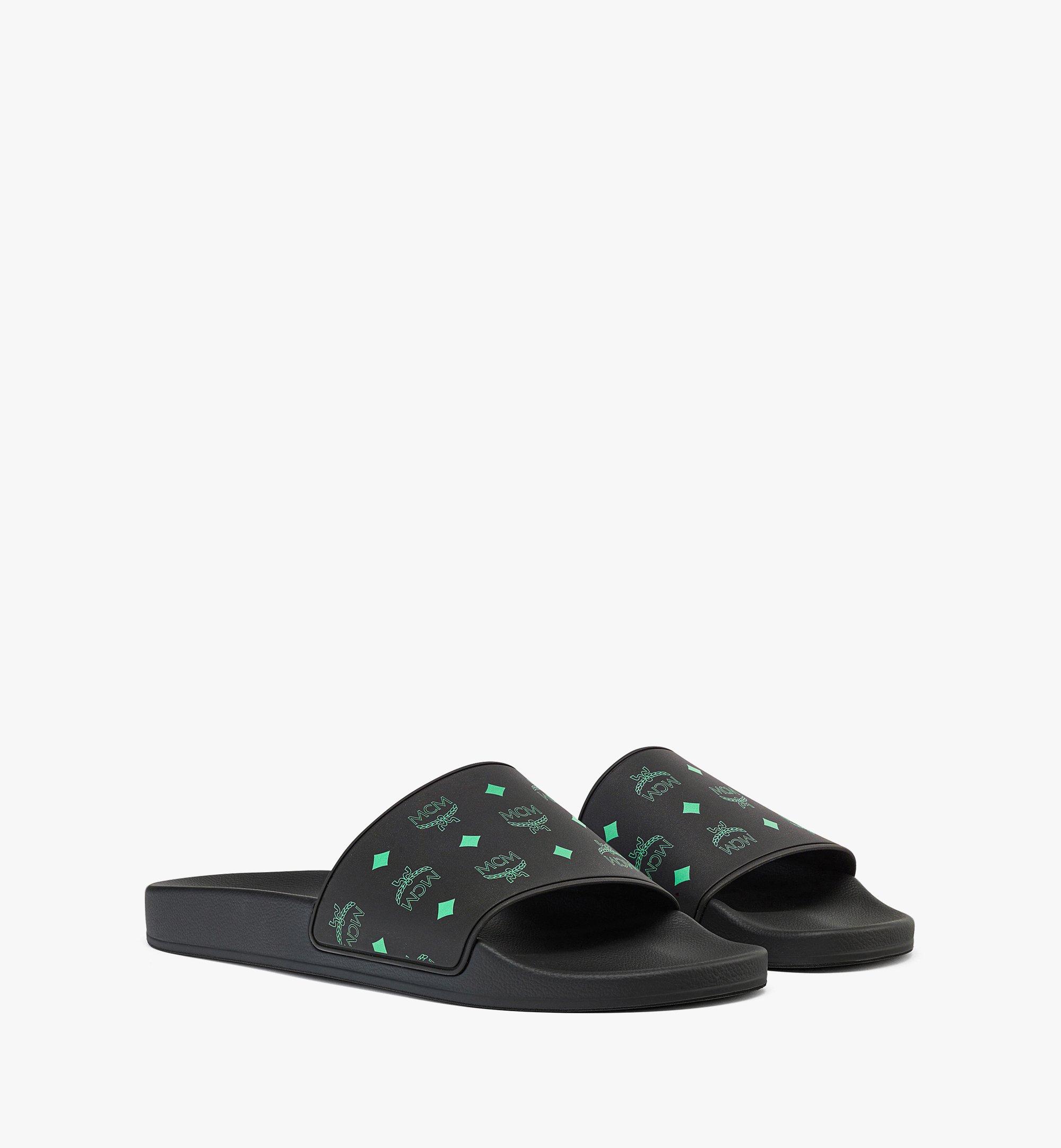 MCM Men’s Color Splash Monogram Print Rubber Slides Green MEXCSSX01JW043 Alternate View 1