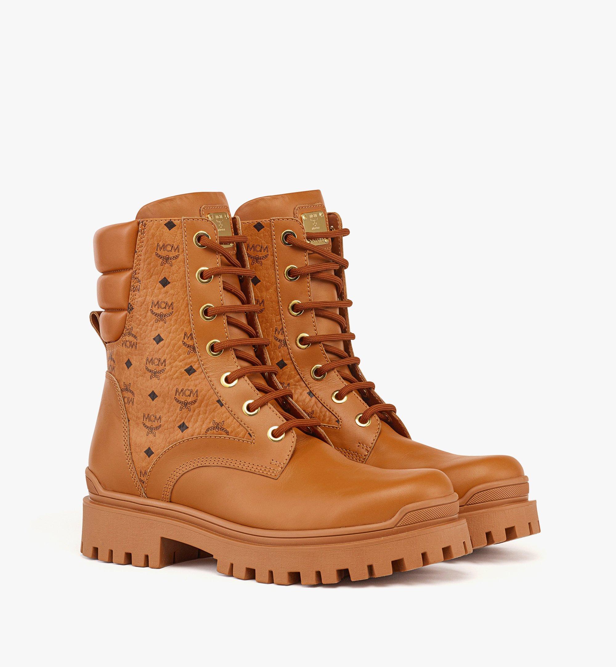 MCM Bottines en Visetos et cuir de veau Cognac MEXDAMM07CO044 Plus de photos 1