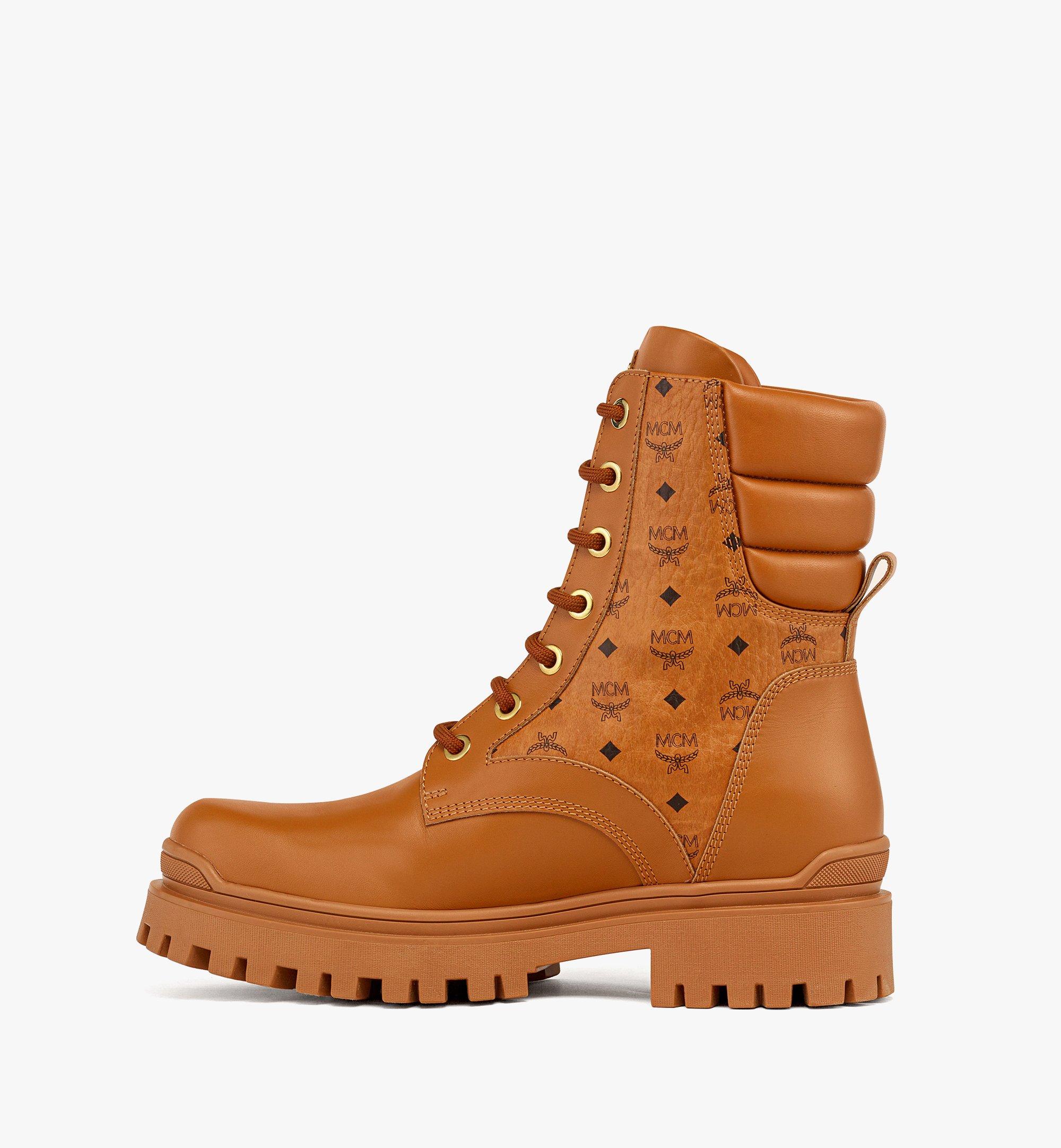 MCM Bottines en Visetos et cuir de veau Cognac MEXDAMM07CO044 Plus de photos 1