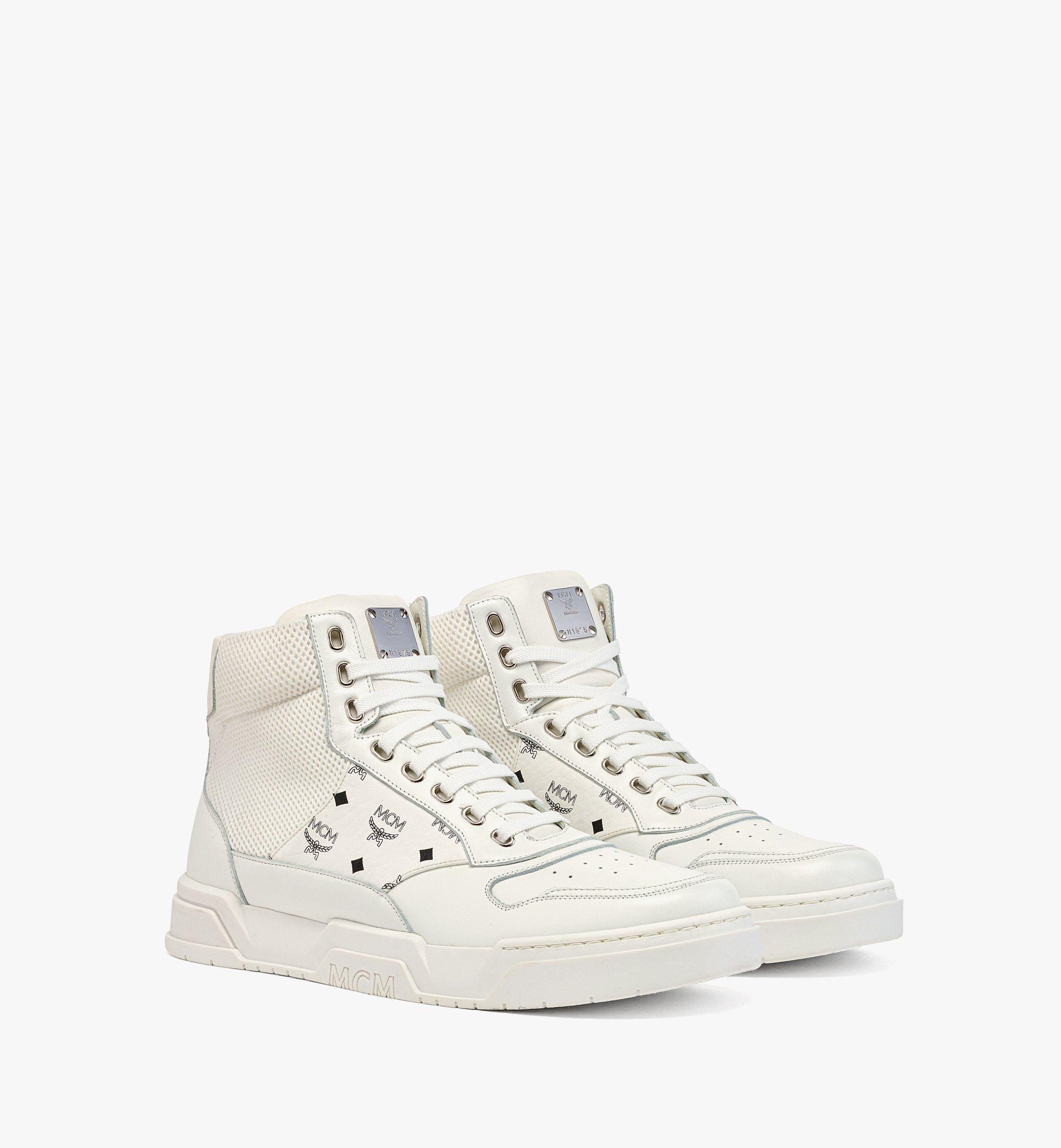 MCM Skyward High-Top Sneakers in Visetos White MEXDASW02WT041 Alternate View 1