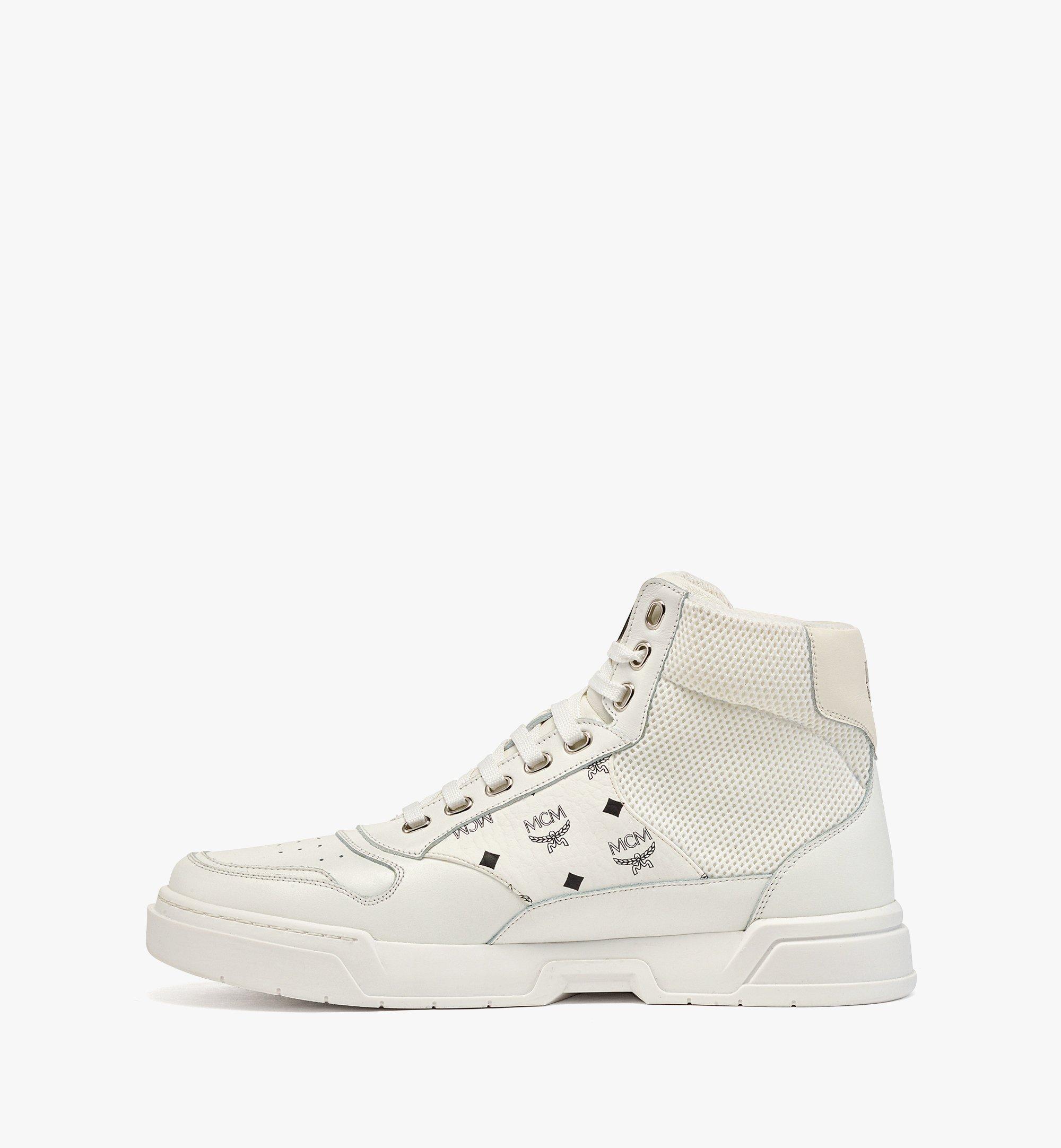 MCM Skyward High-Top Sneakers in Visetos White MEXDASW02WT041 Alternate View 1