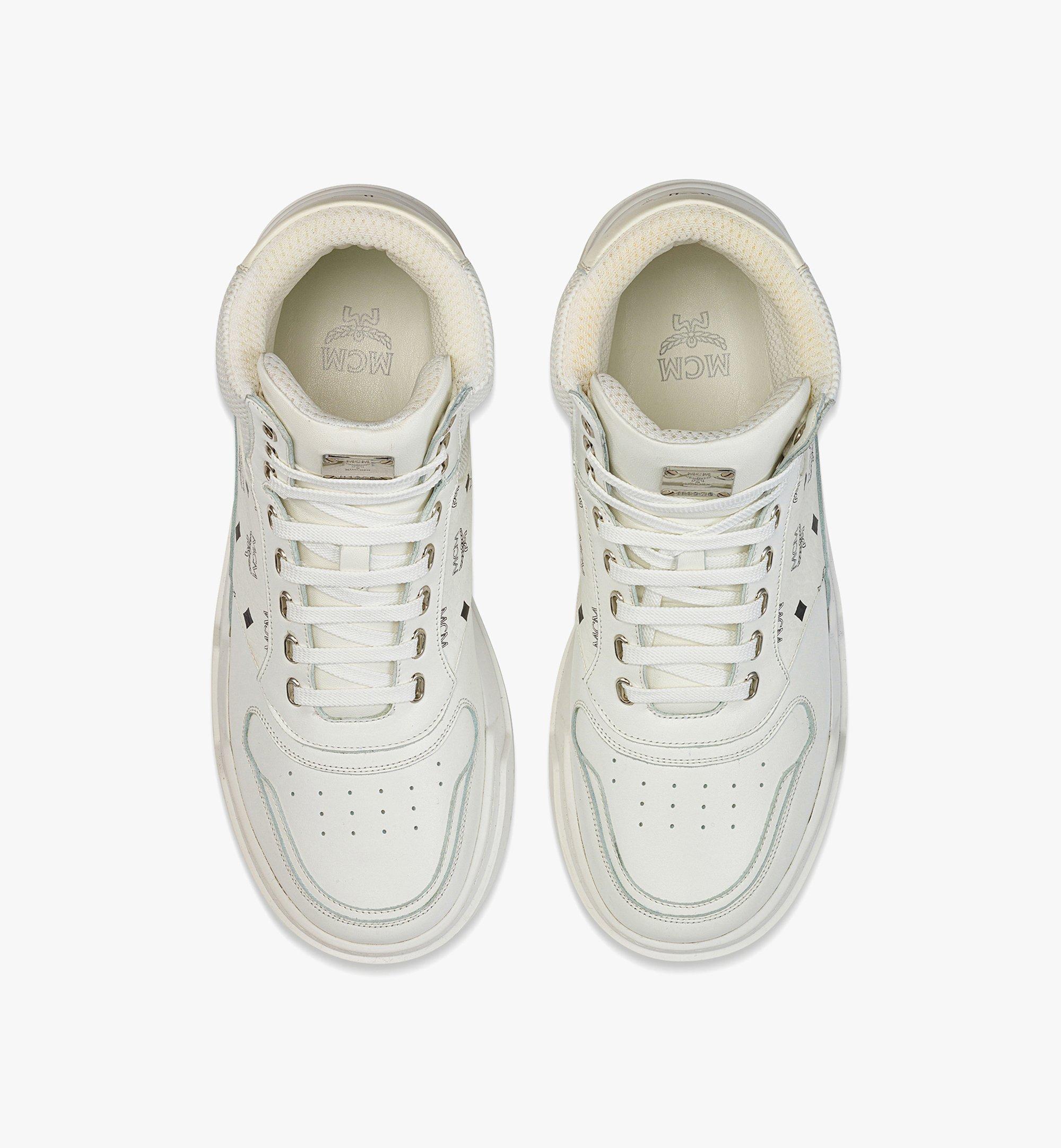 MCM Skyward High-Top Sneakers in Visetos White MEXDASW02WT041 Alternate View 3