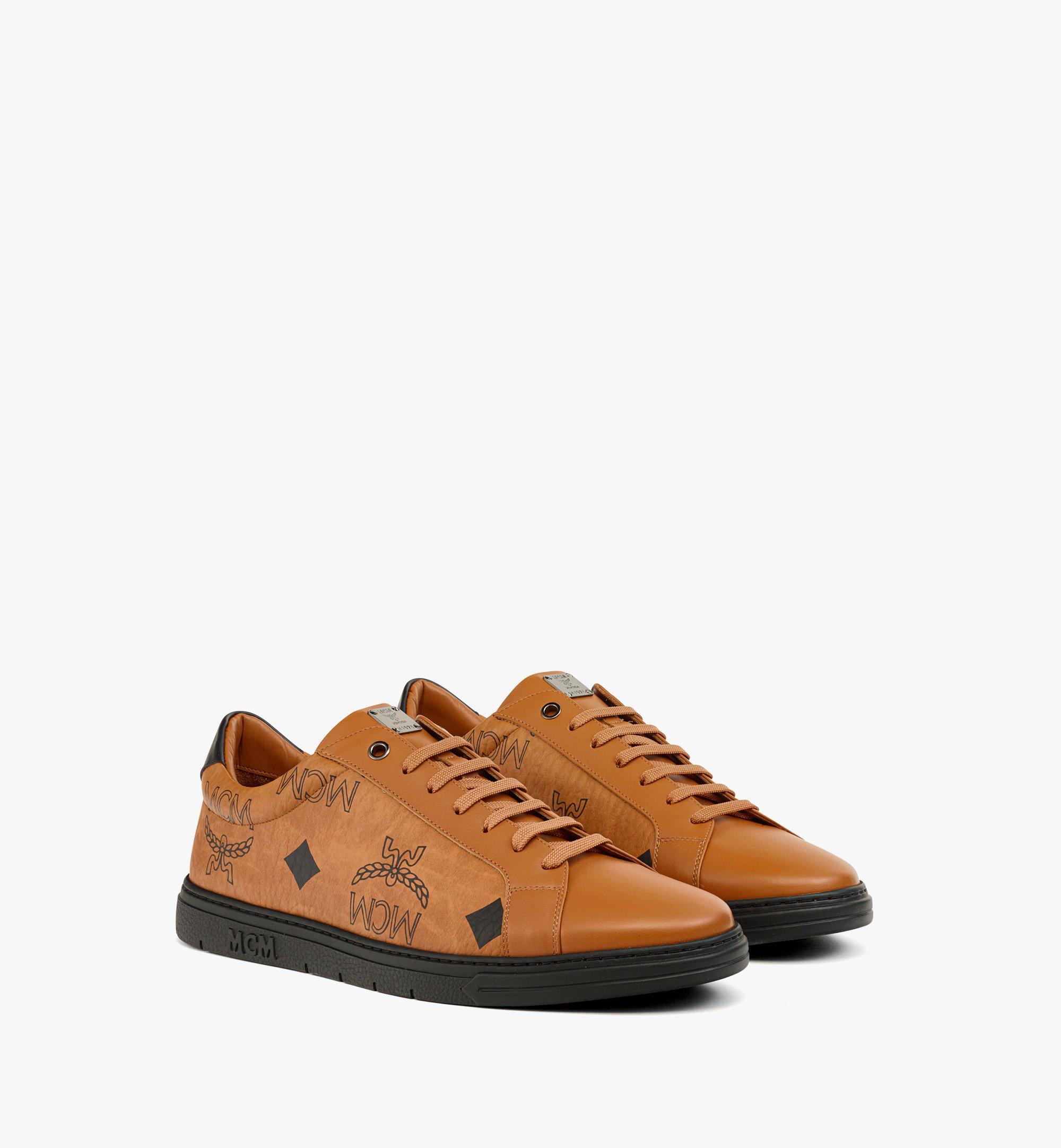 Mcm Terrain Lo Sneakers In Maxi Visetos In Cognac