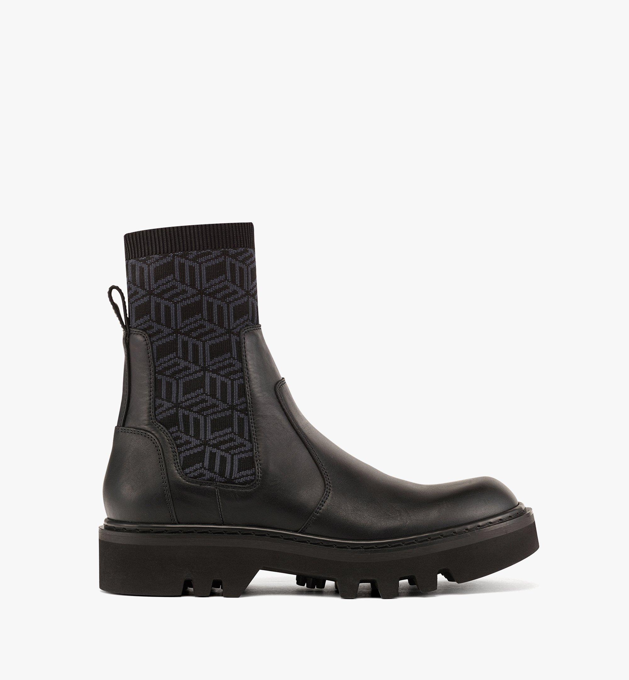 42 IT Cubic Knit Boots in Calf Leather Black | MCM ®JP