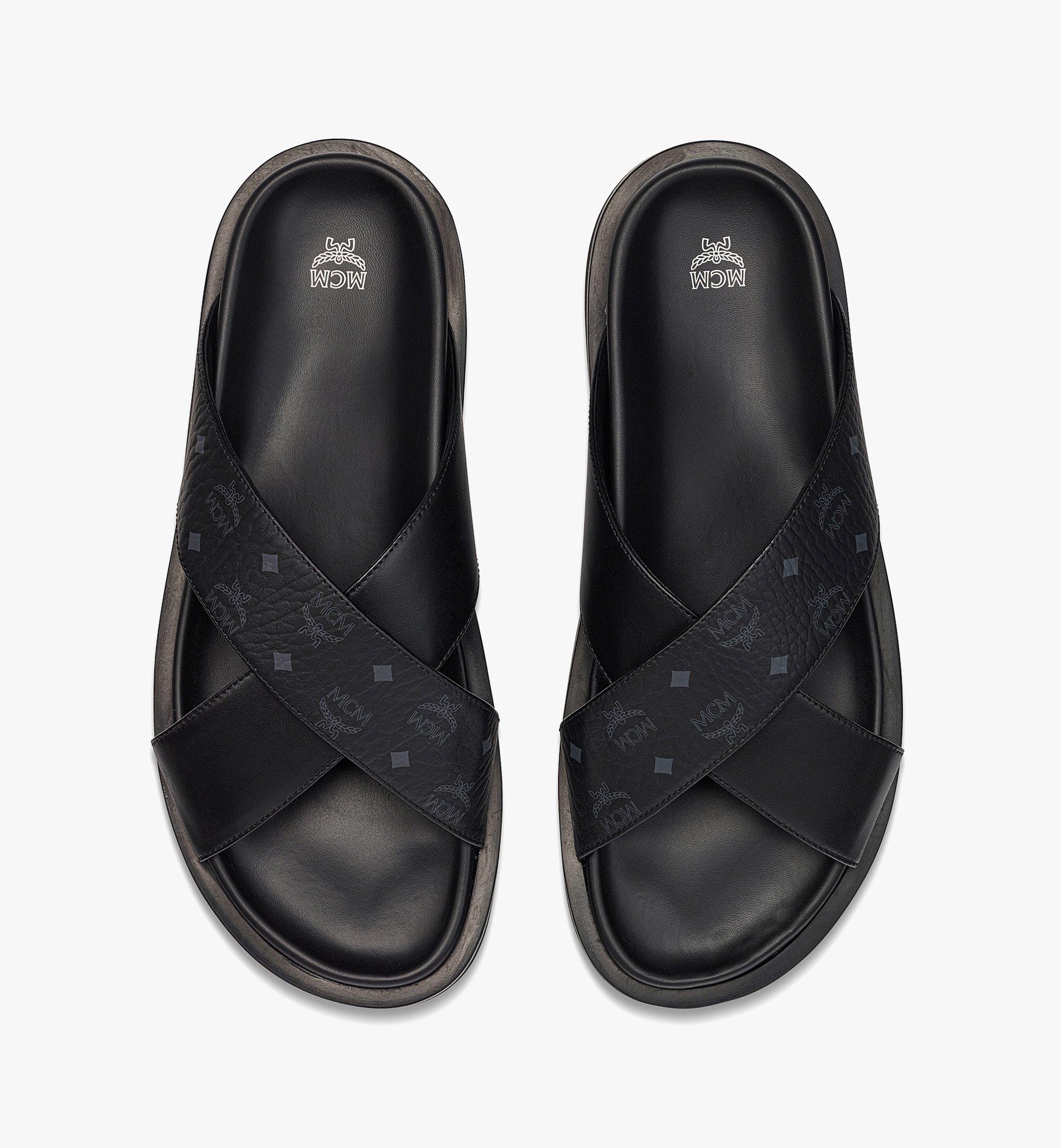 MCM Men's Sandals in Visetos Leather Mix Black MEXDSMM08BK041 Alternate View 3