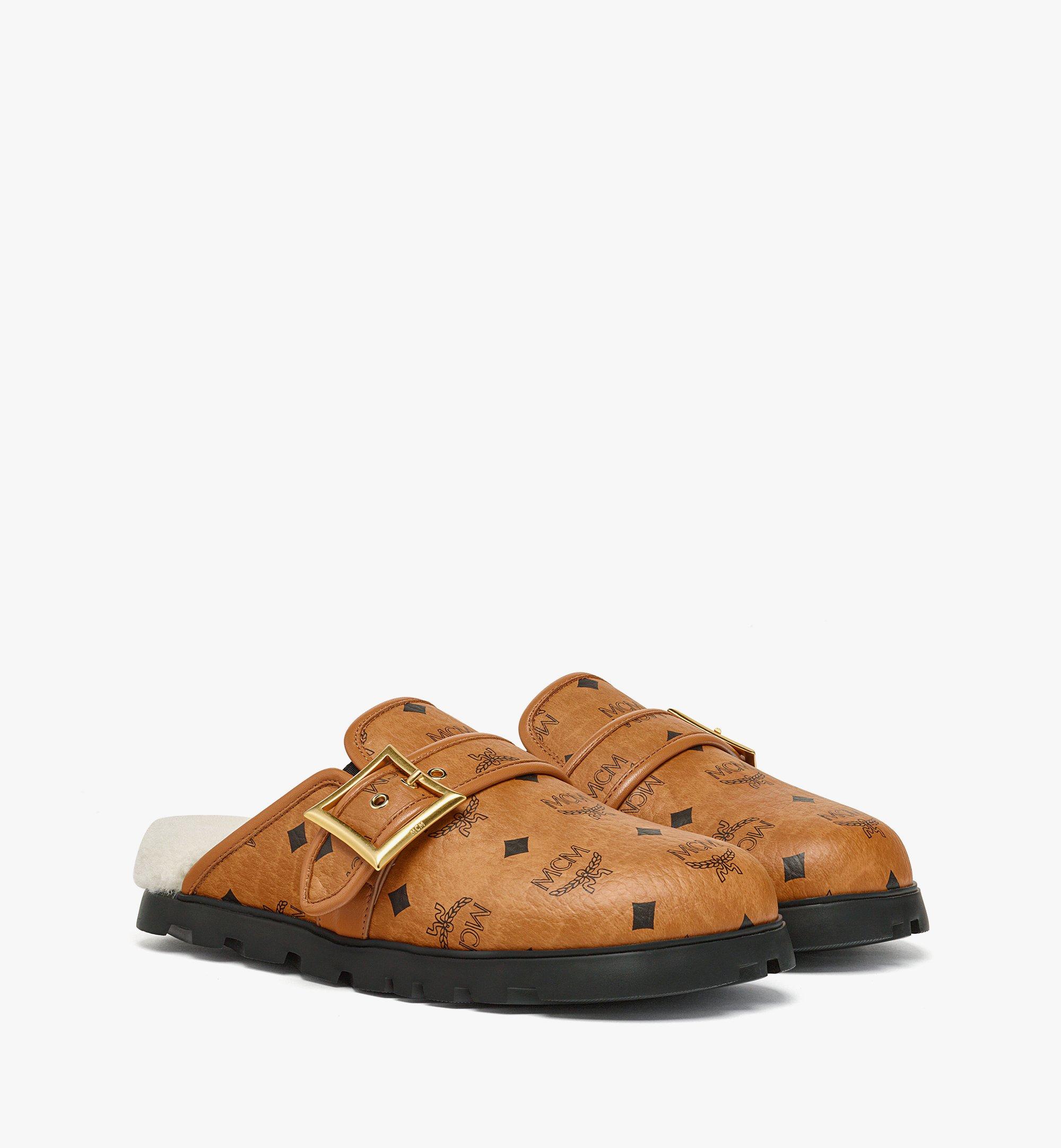MCM Flat Mule in Visetos and Shearling Cognac MEXEAMM08CO044 Alternate View 1