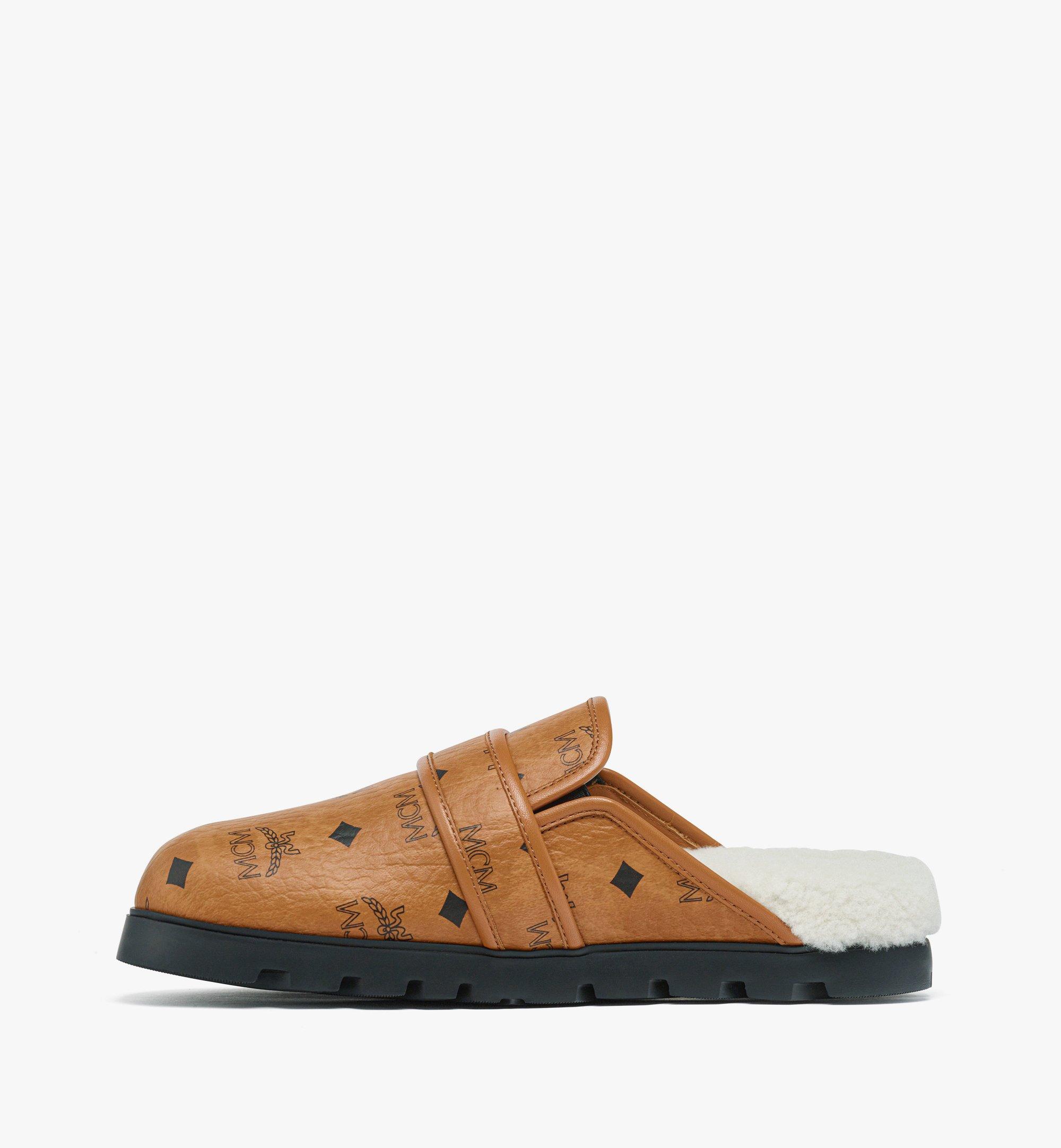 MCM Flat Mule in Visetos and Shearling Cognac MEXEAMM08CO044 Alternate View 1