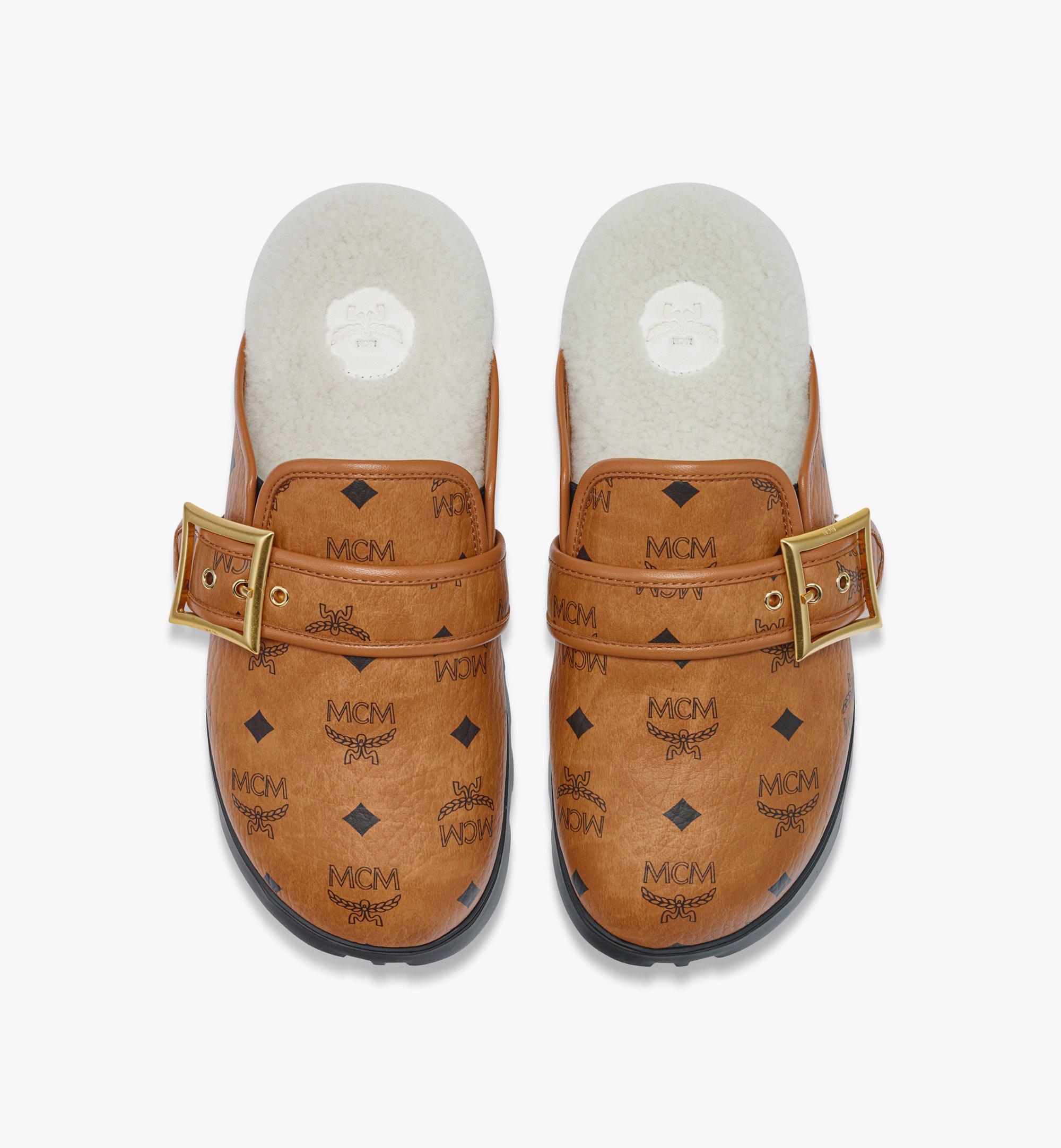 MCM Flat Mule in Visetos and Shearling Cognac MEXEAMM08CO044 Alternate View 4