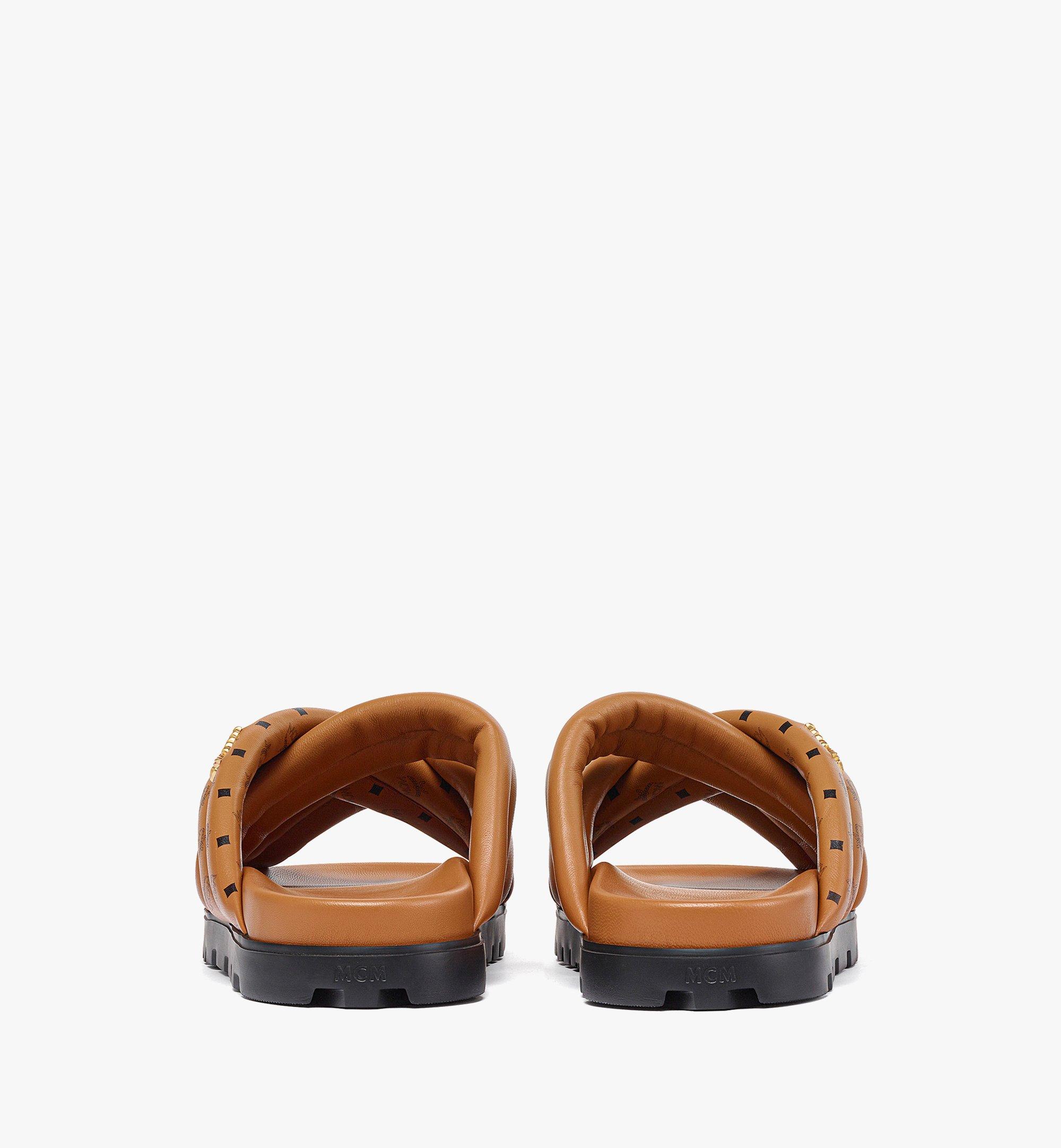 36 IT Monogram Print Cross Sandals in Lamb Leather Cognac | MCM ®US