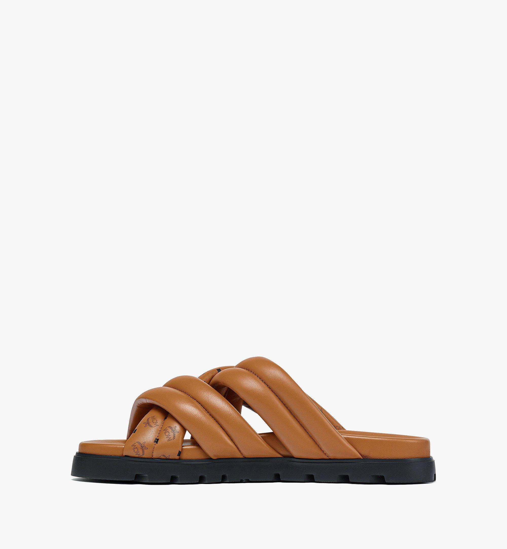 MCM Monogram Print Cross Sandals in Lamb Leather Cognac MEXESMM01CO043 Alternate View 1