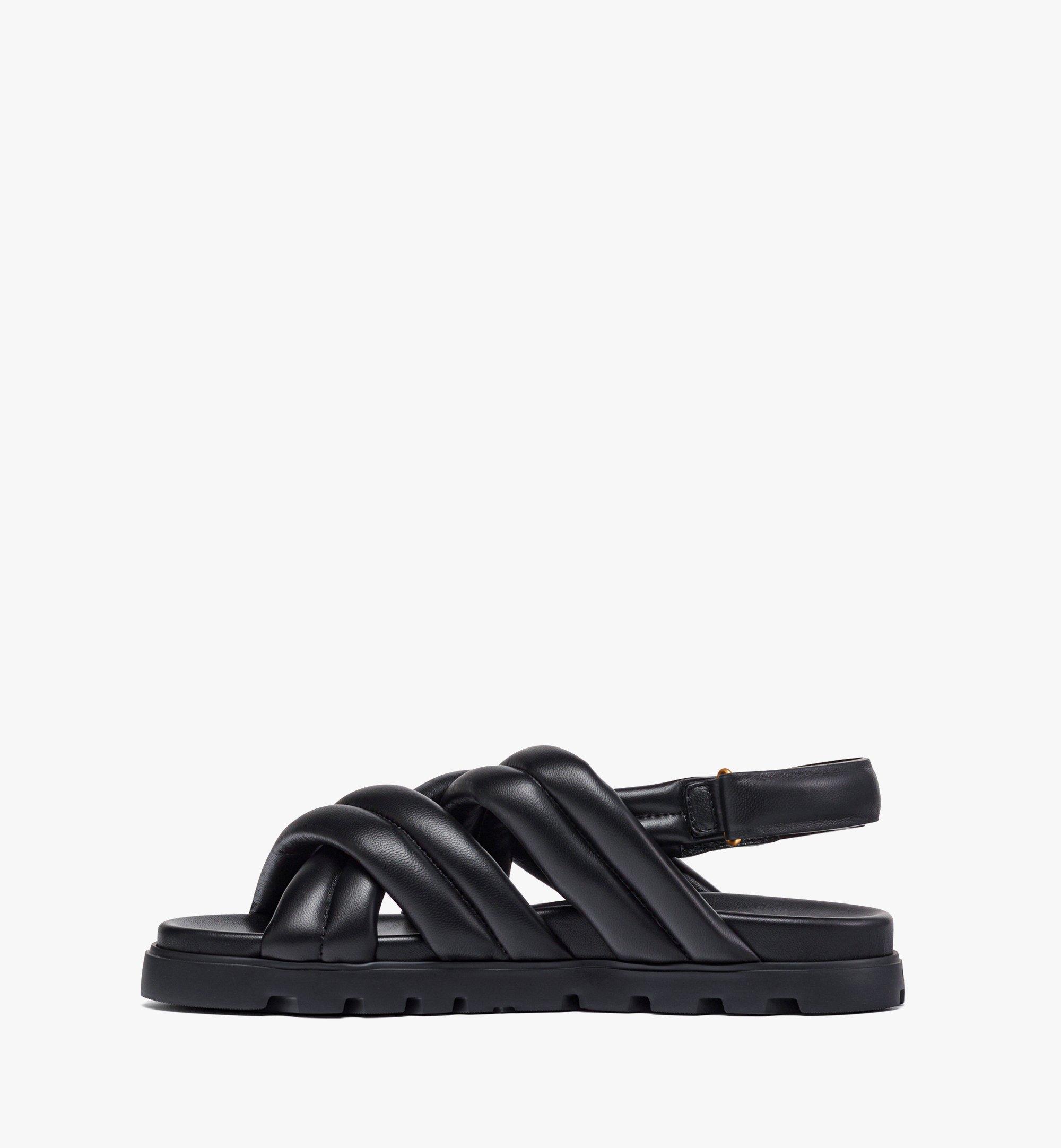 MCM Cross Sandals in Lamb Leather Black MEXESMM02BK040 Alternate View 1