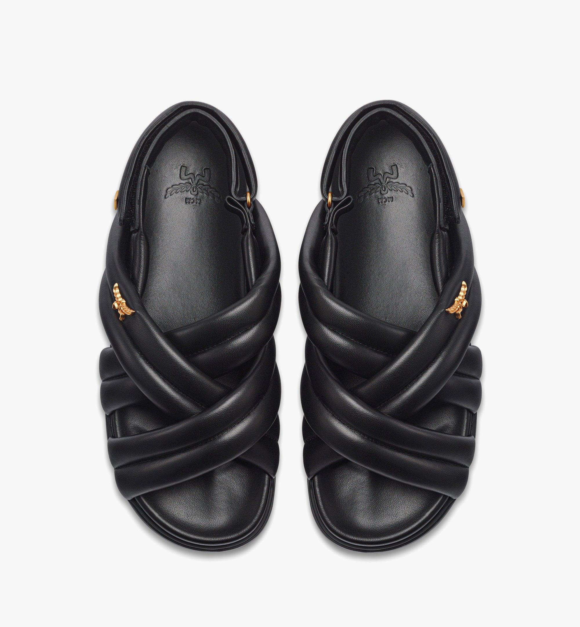 MCM Cross Sandals in Lamb Leather Black MEXESMM02BK040 Alternate View 4