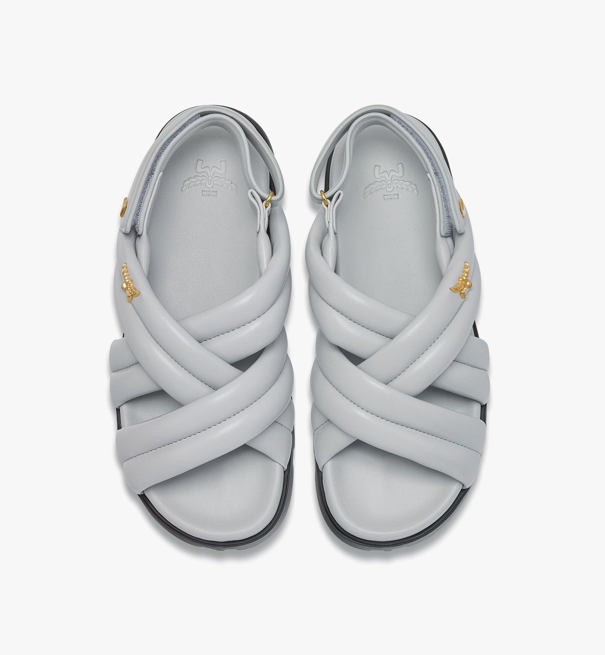 MCM Cross Sandals in Lamb Leather Grey MEXESMM02FR041 Alternate View 4