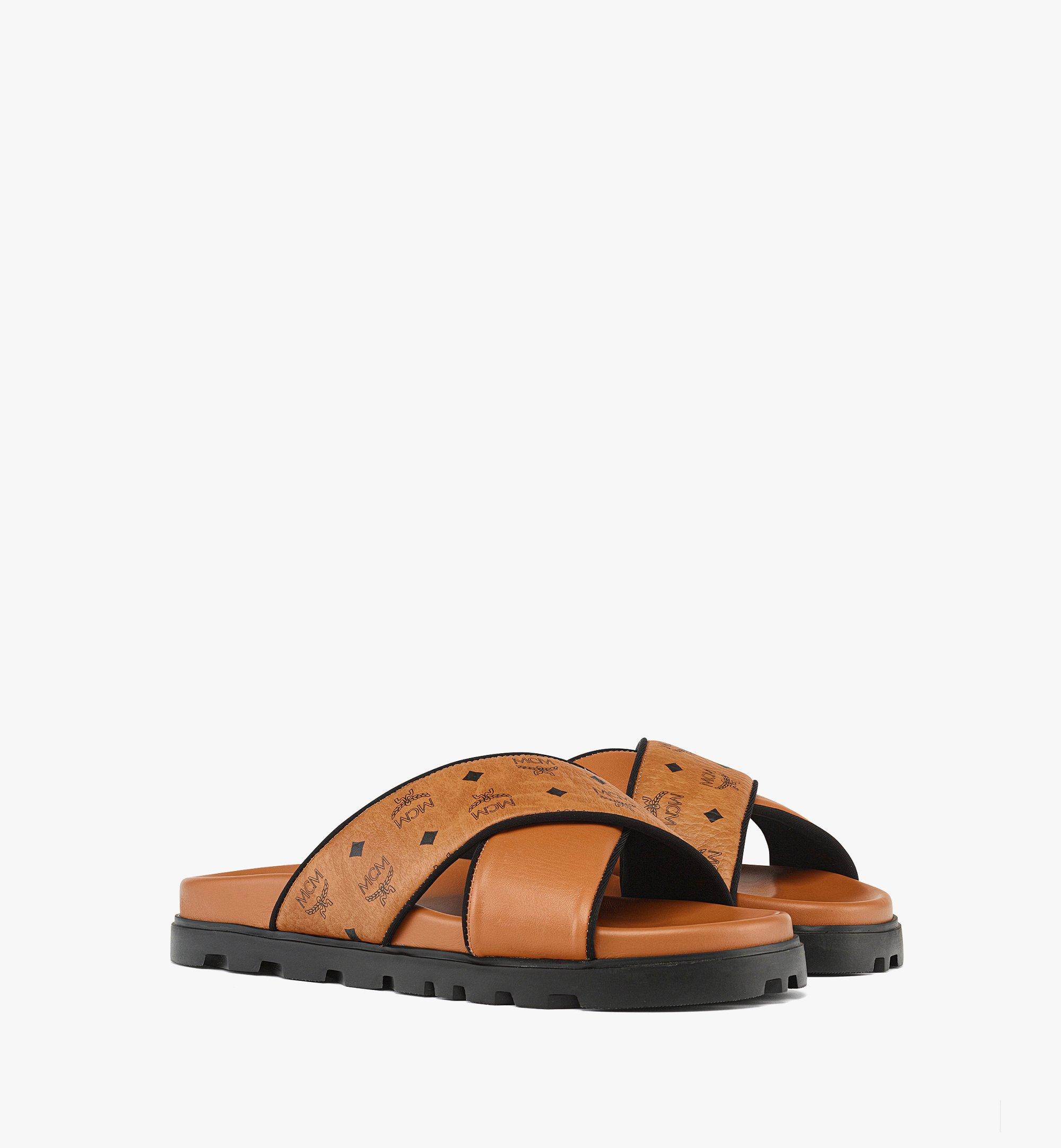 MCM Cross Sandal in VIsetos Leather Mix Cognac MEXESMM06CO035 Alternate View 1