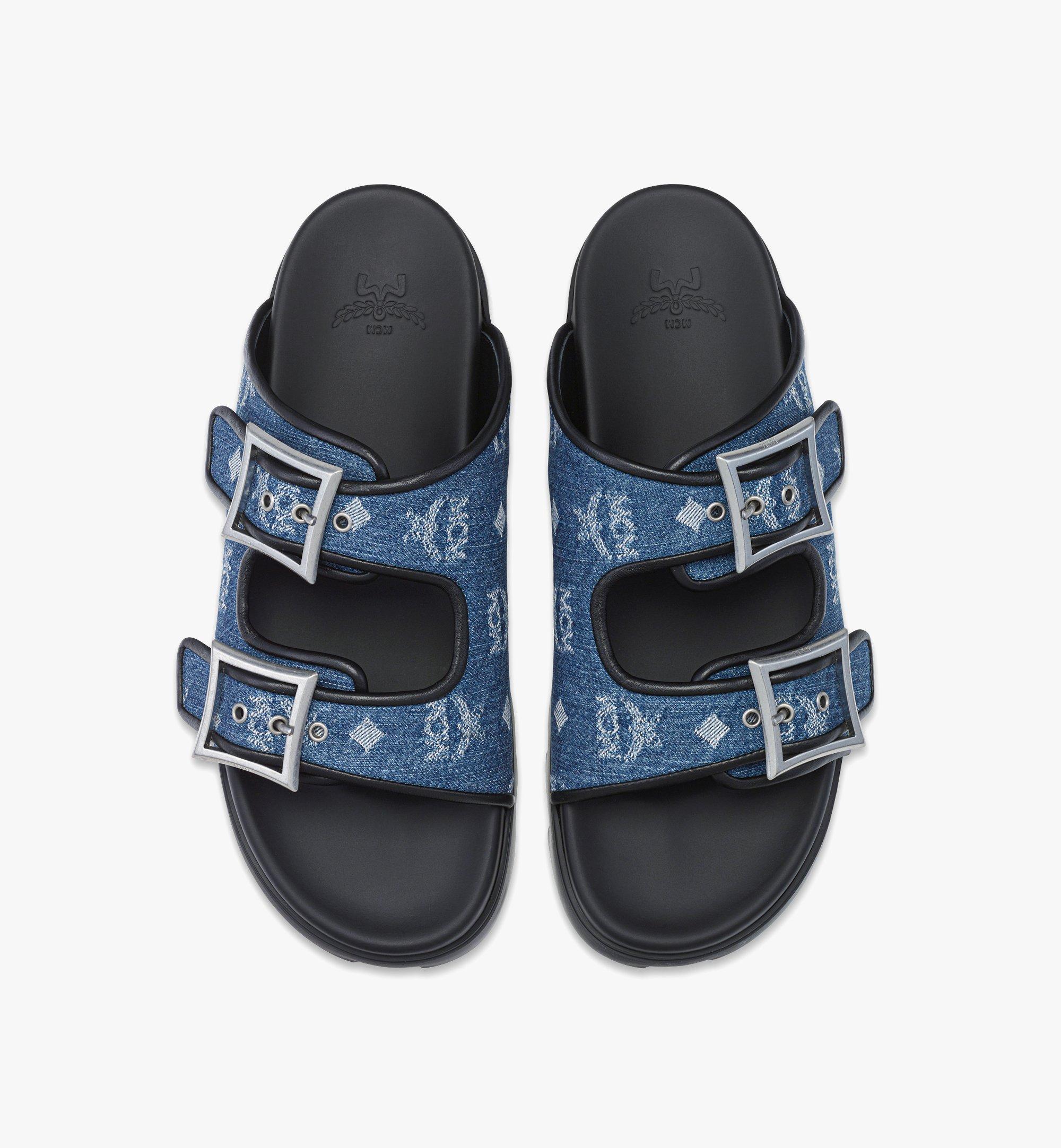 44 IT / M Monogram Sandals in Denim Jacquard Blue | MCM ®US