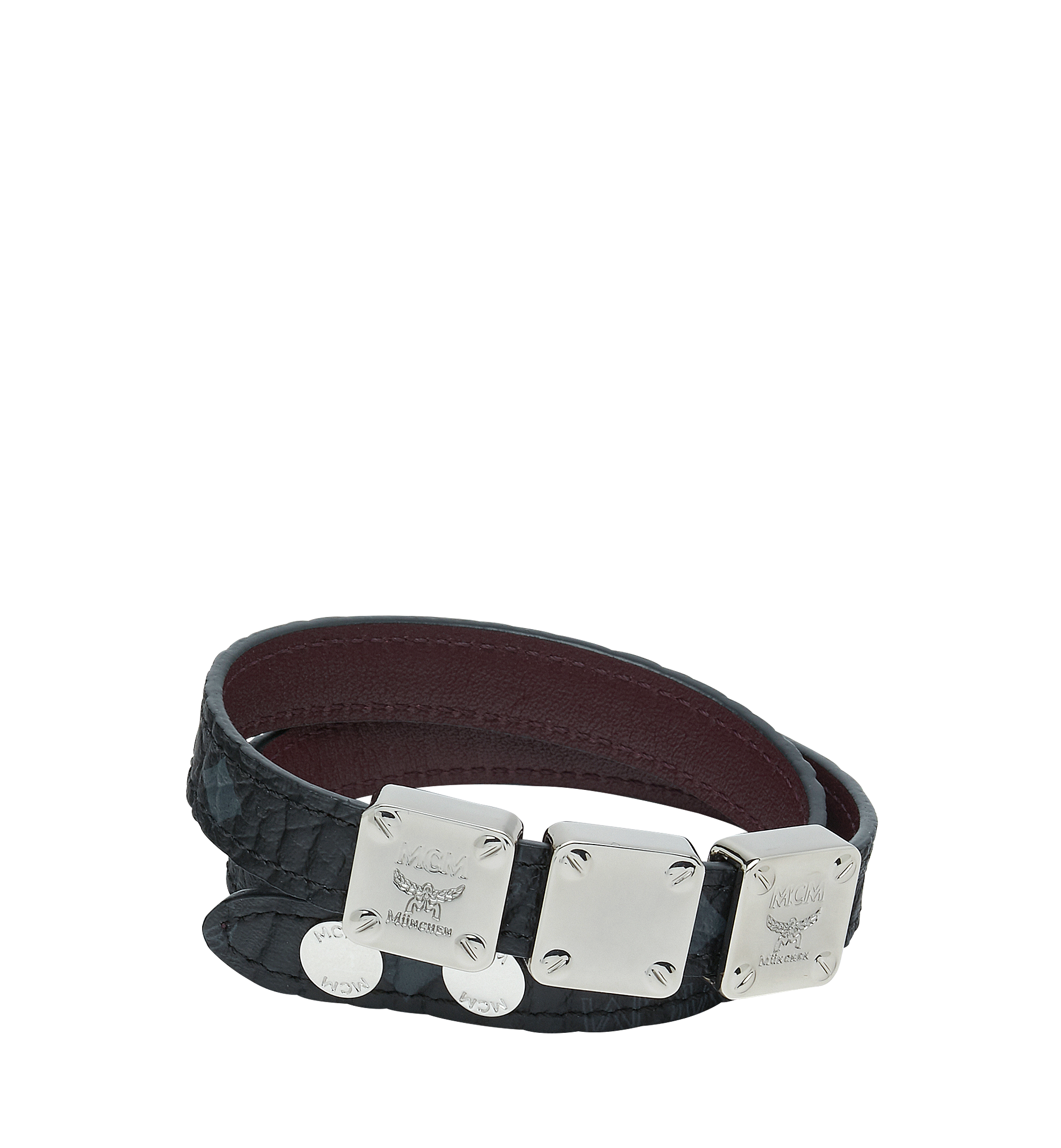 MCM Logo Plate Double Wrap Bracelet in Visetos Black MEZ8AMM04BK001 Alternate View 1