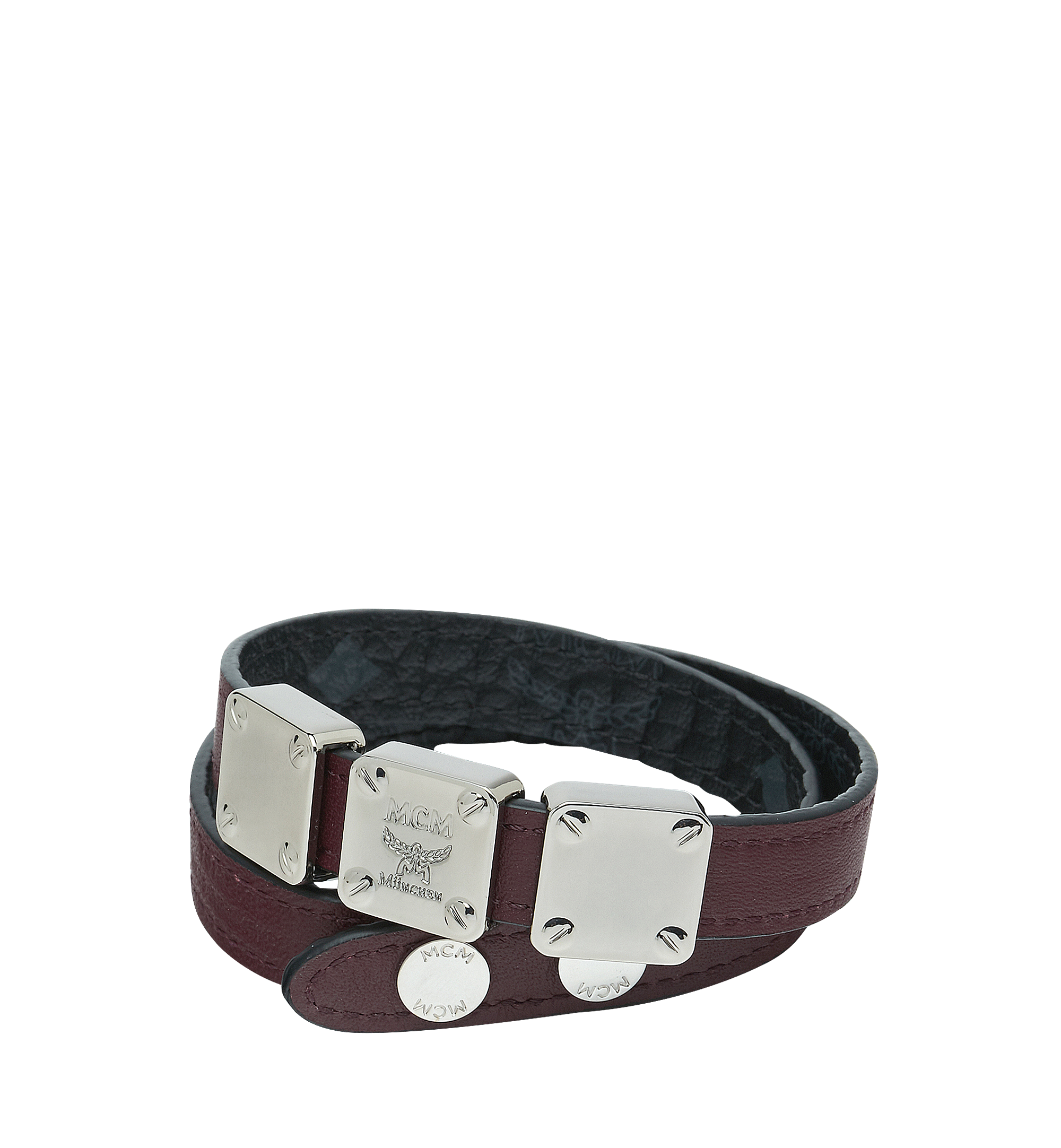 MCM Logo Plate Double Wrap Bracelet in Visetos Black MEZ8AMM04BK001 Alternate View 1