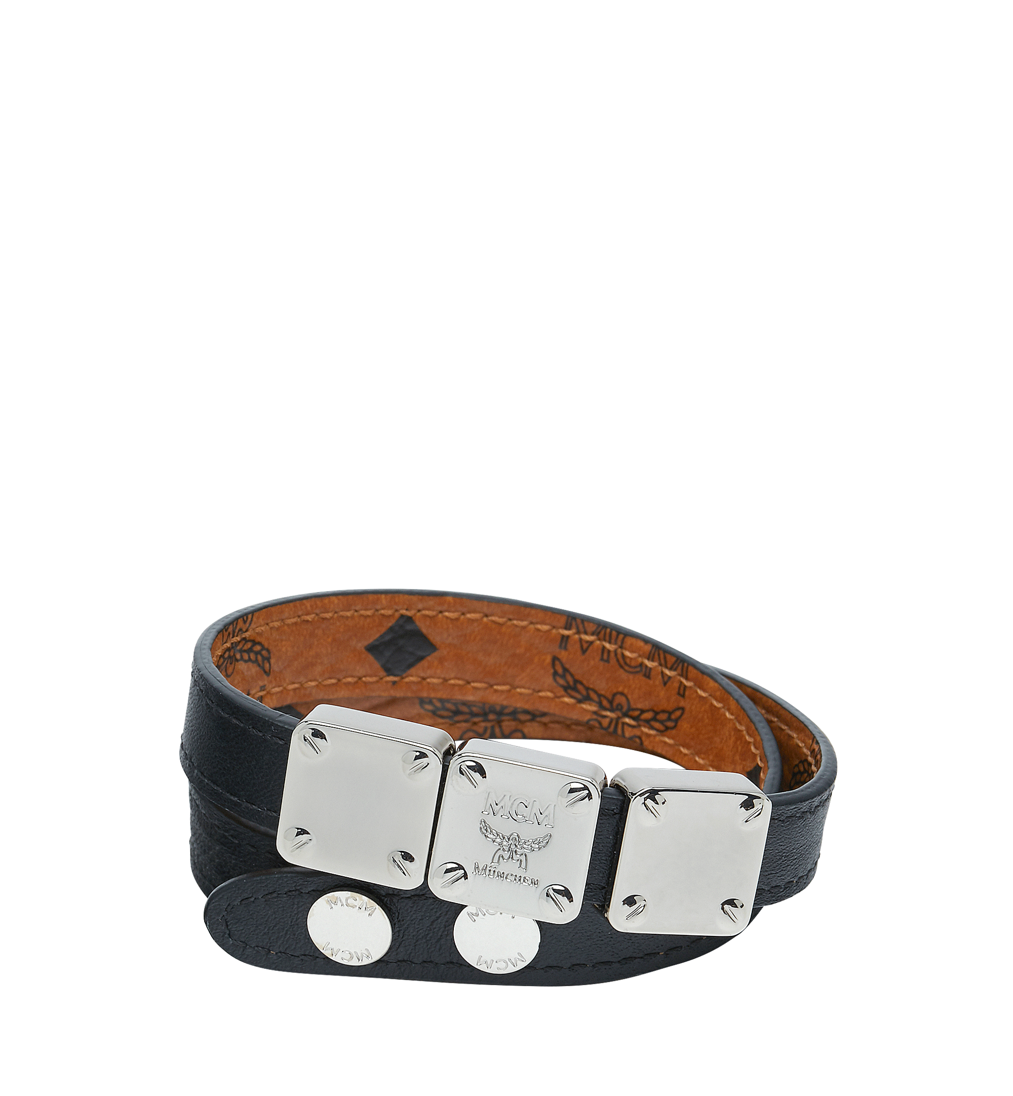 MCM Logo Plate Double Wrap Bracelet in Visetos Cognac MEZ8AMM04CO001 Alternate View 1