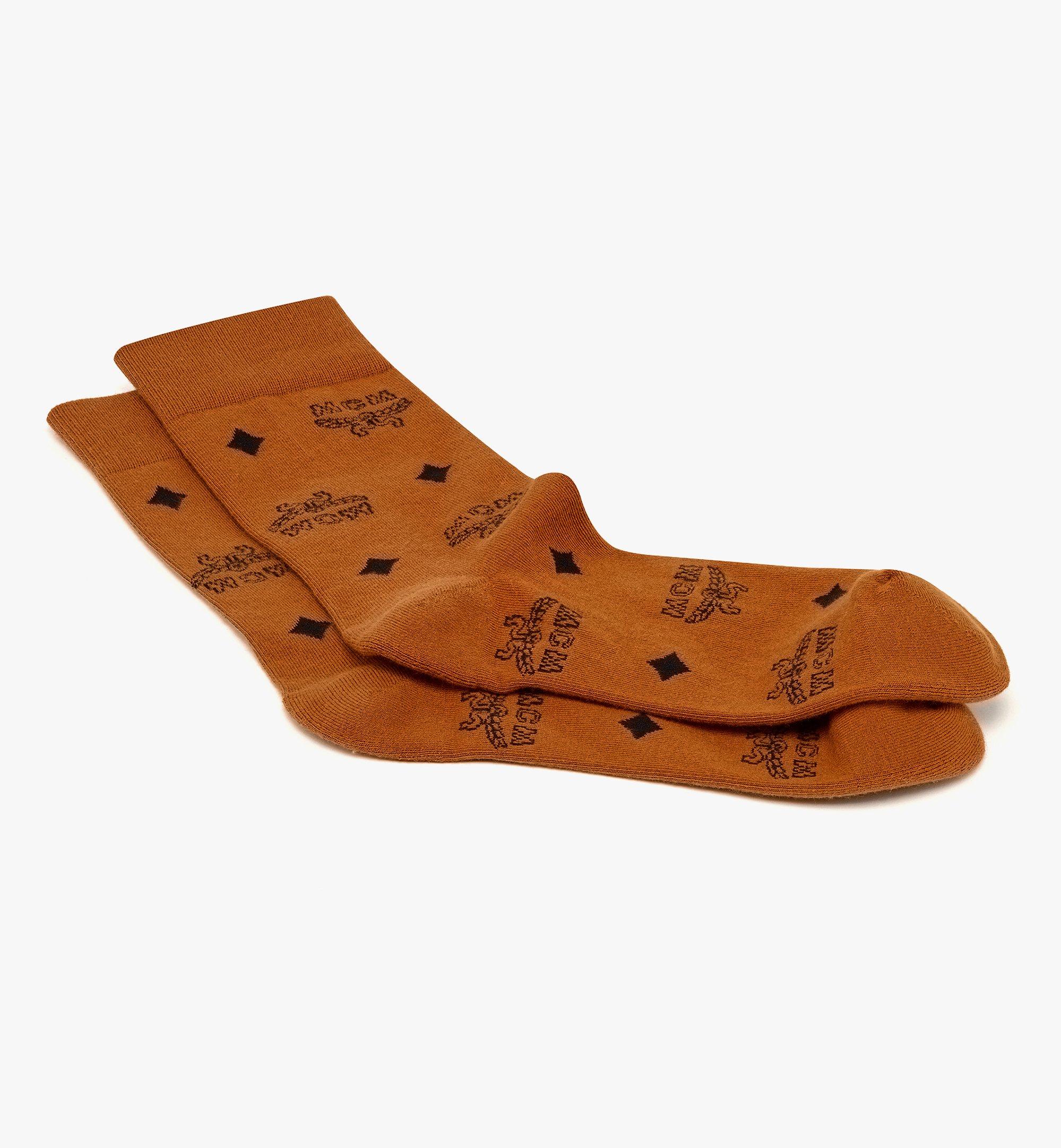 MCM Monogram Knit Socks Cognac MEZCAMM17CO0ML Alternate View 1