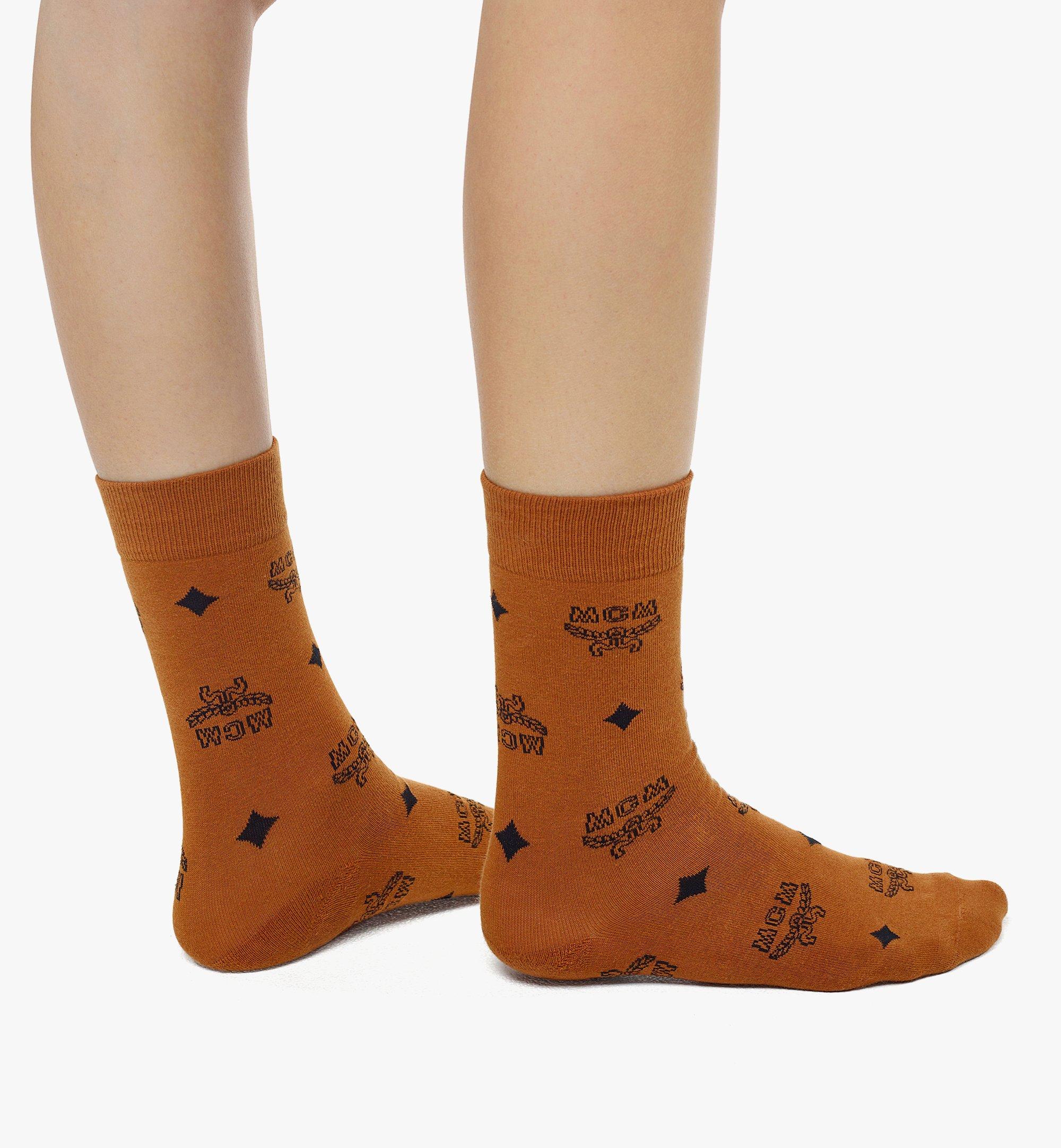 MCM Monogram Knit Socks Cognac MEZCAMM17CO0ML Alternate View 2