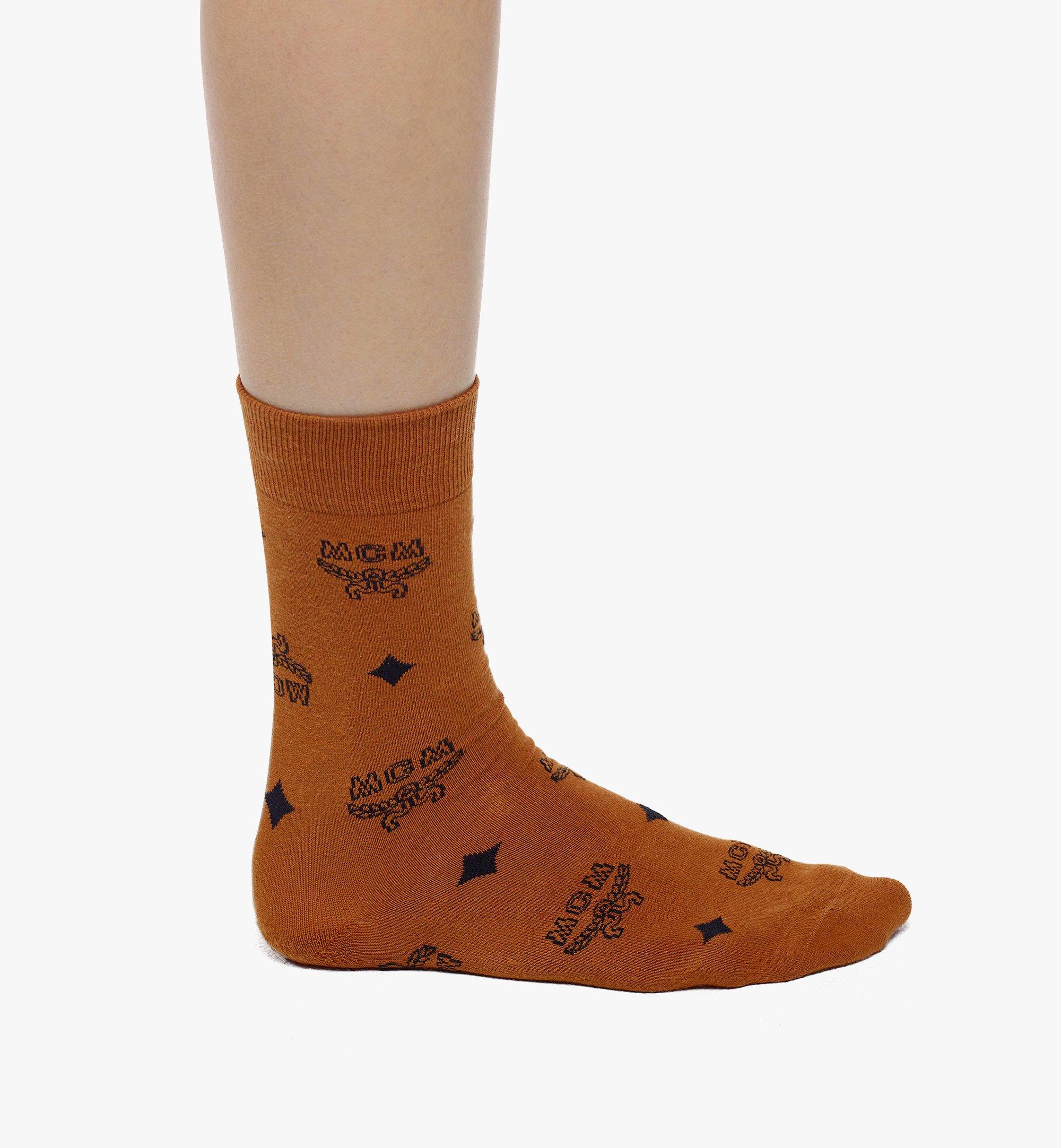 MCM Monogram Knit Socks Cognac MEZCAMM17CO0ML Alternate View 2