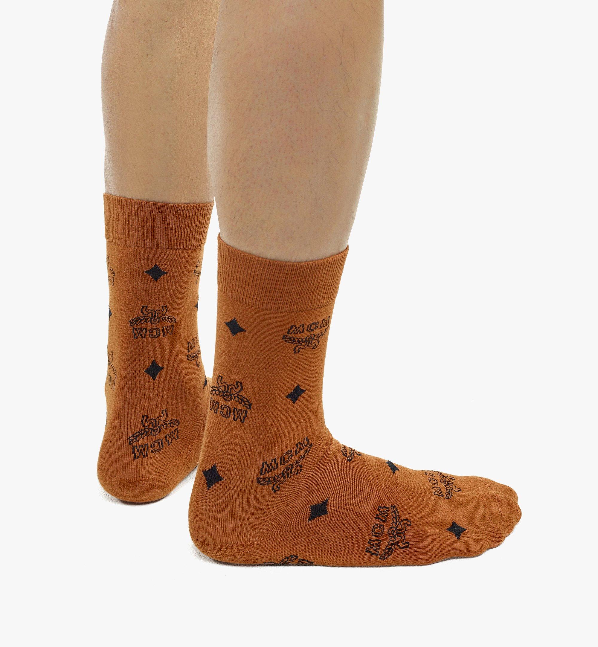 MCM Monogram Knit Socks Cognac MEZCAMM17CO0ML Alternate View 3
