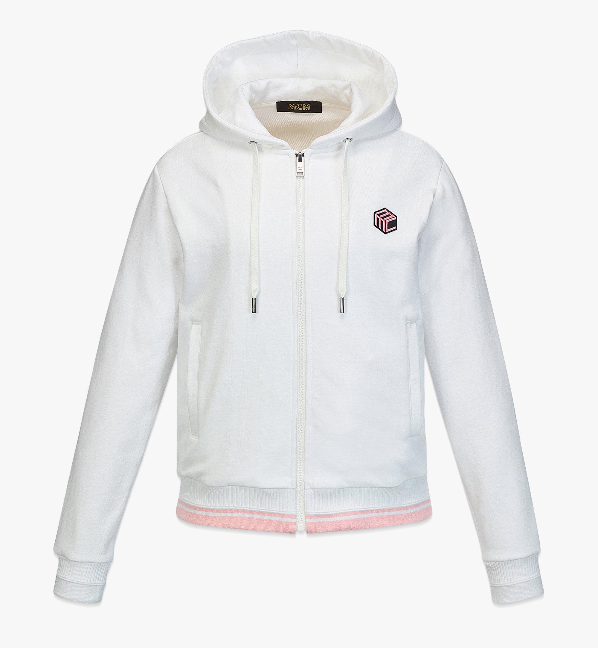 Medium Women's Cubic Logo Zip Hoodie in Organic Cotton White MCM ®TW