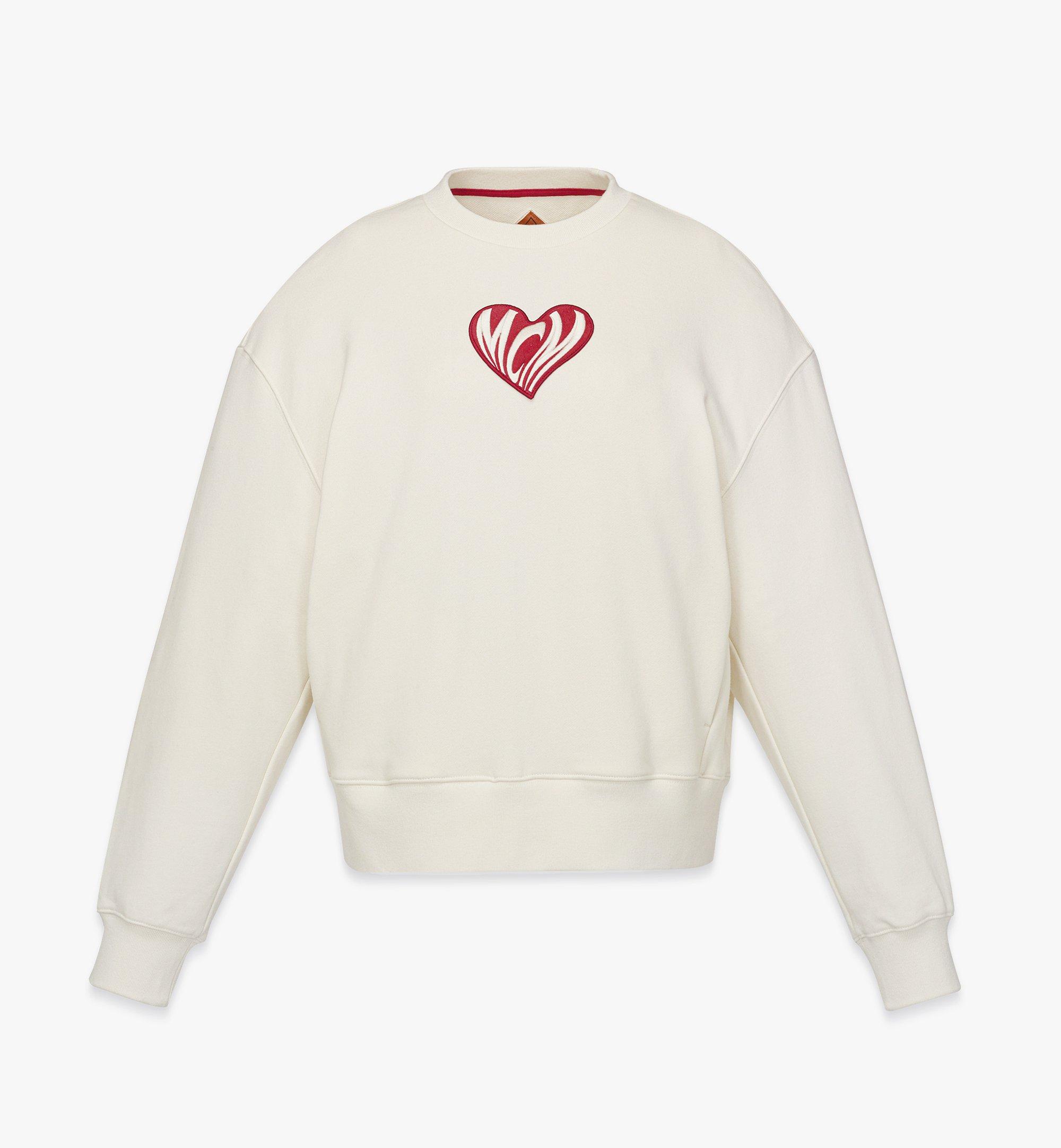 Mcm Heart Logo Sweatshirt In Organic Cotton In White