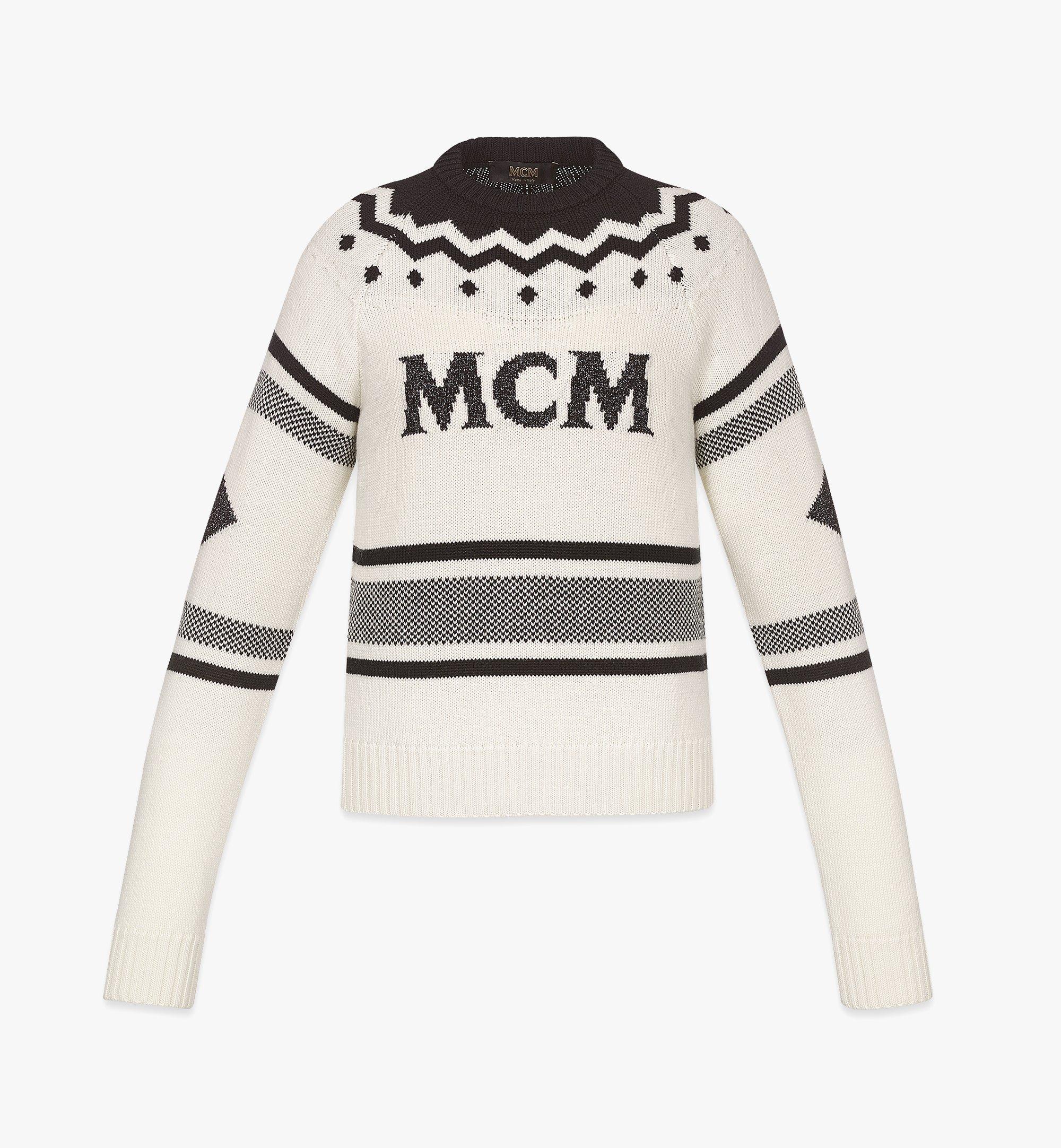MCM Women’s Logo Sweater in Après Ski Wool White MFECAMM02WI00L Alternate View 1